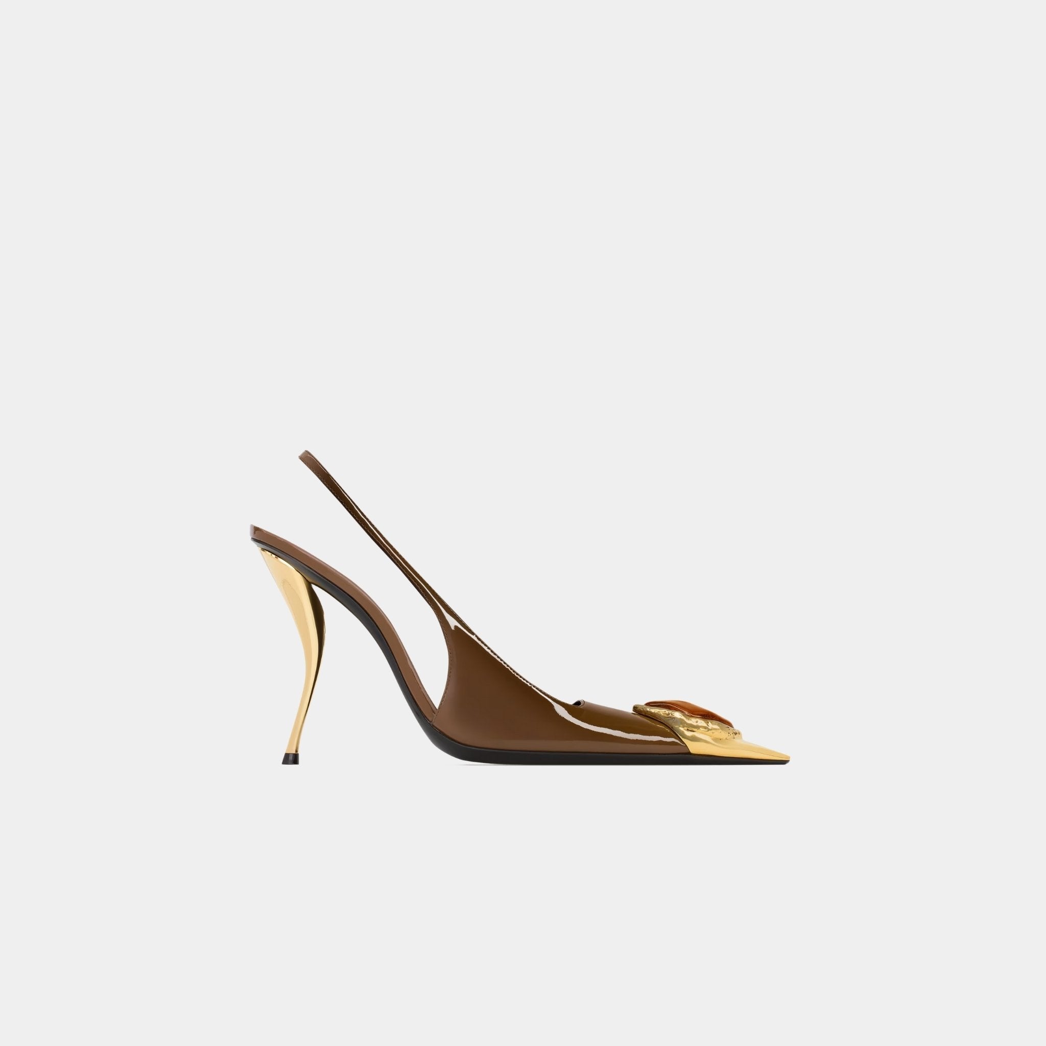 Yves Saint Laurent Loulou Patent Leather Slingbacks, Wood, Orange, Side
