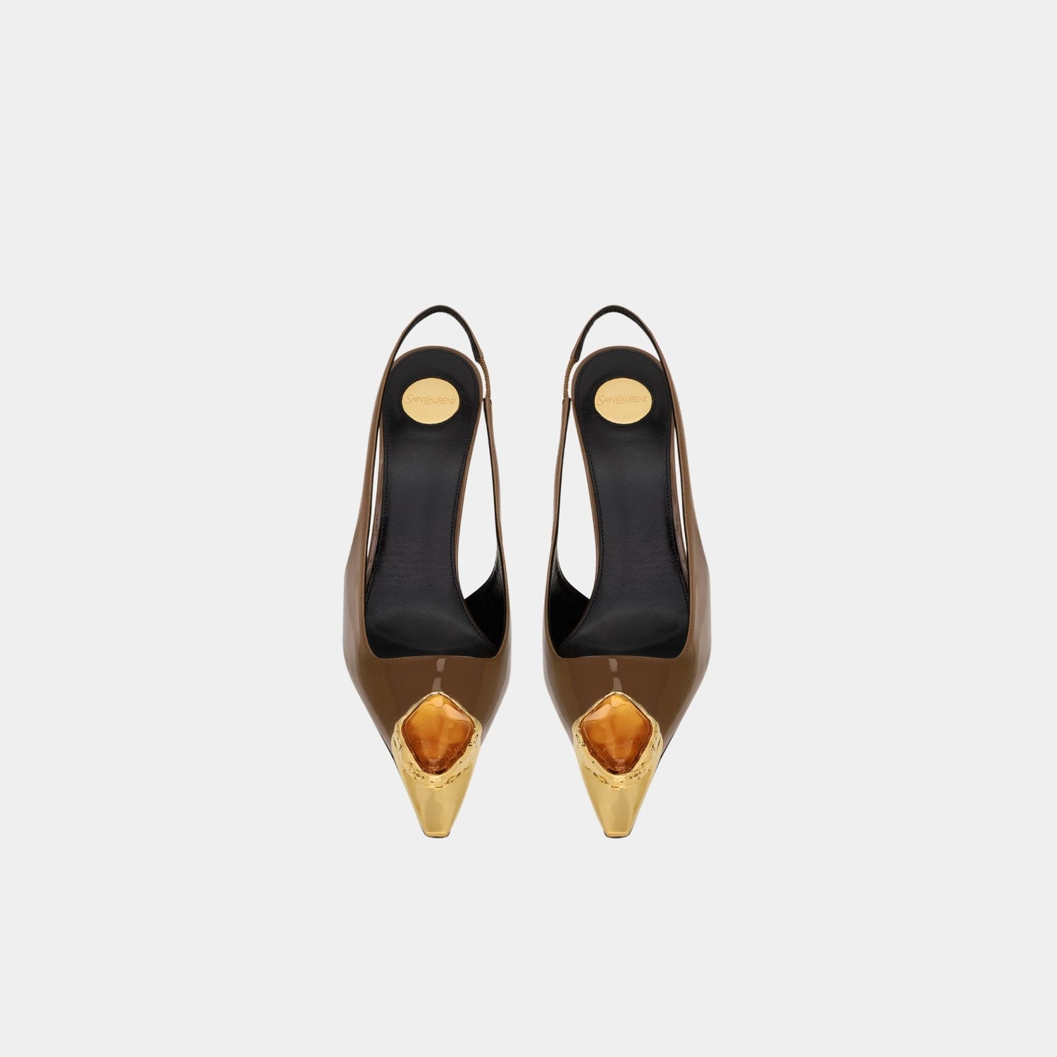 Yves Saint Laurent Loulou Patent Leather Slingbacks, Wood, Orange, Top