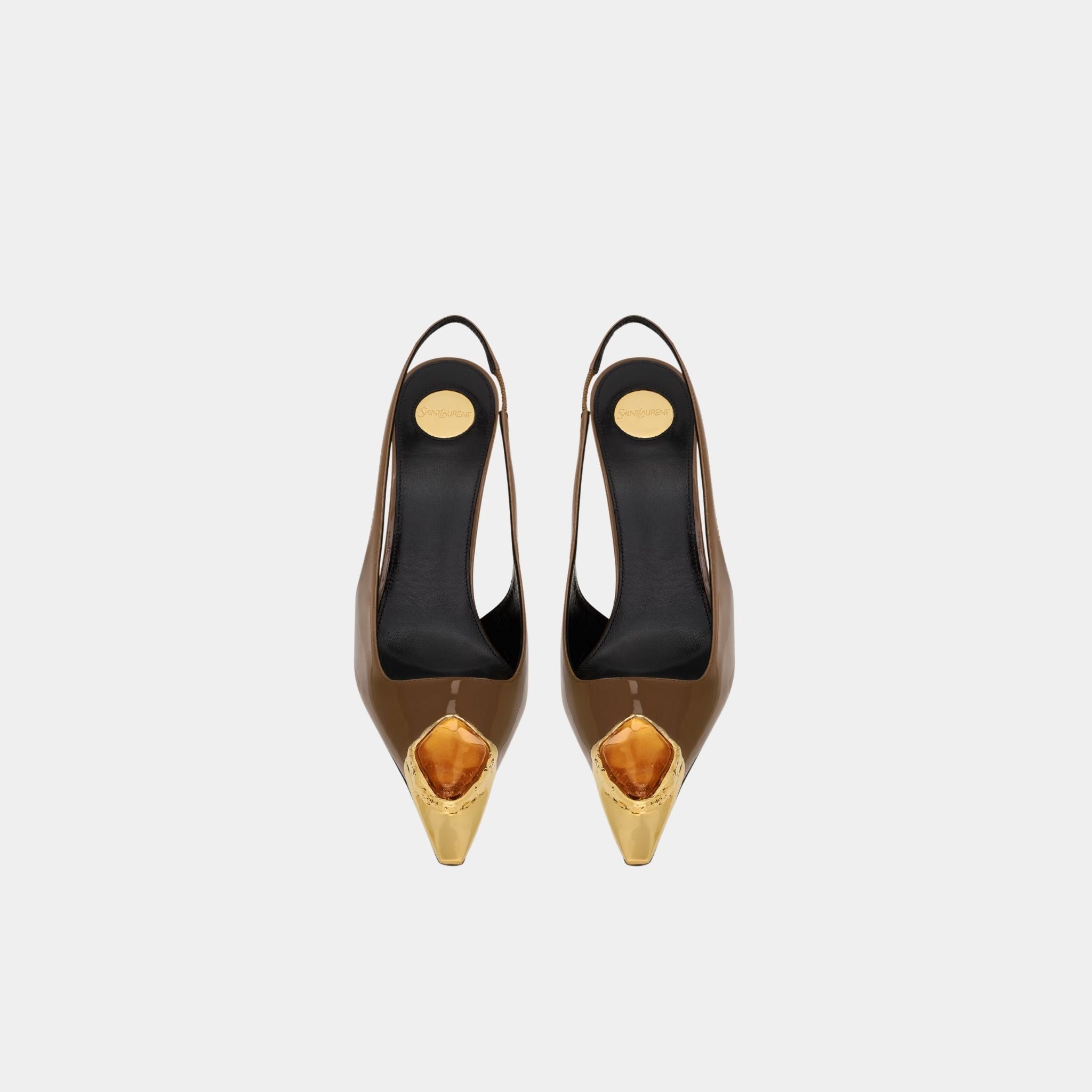 Yves Saint Laurent Loulou Patent Leather Slingbacks, Wood, Orange, Top