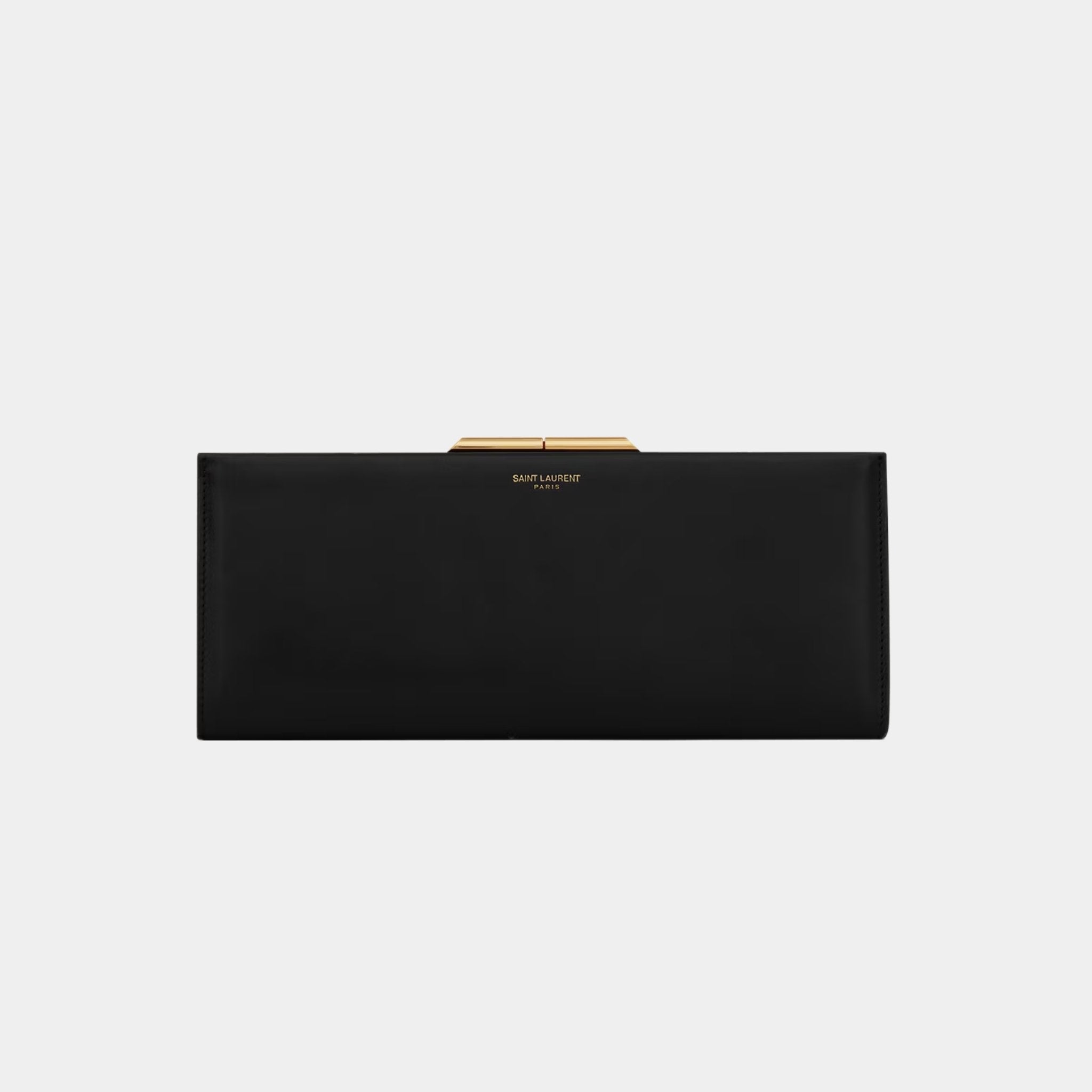 Yves Saint Laurent Midnight Small Clutch In Smooth Leather, Black, Front