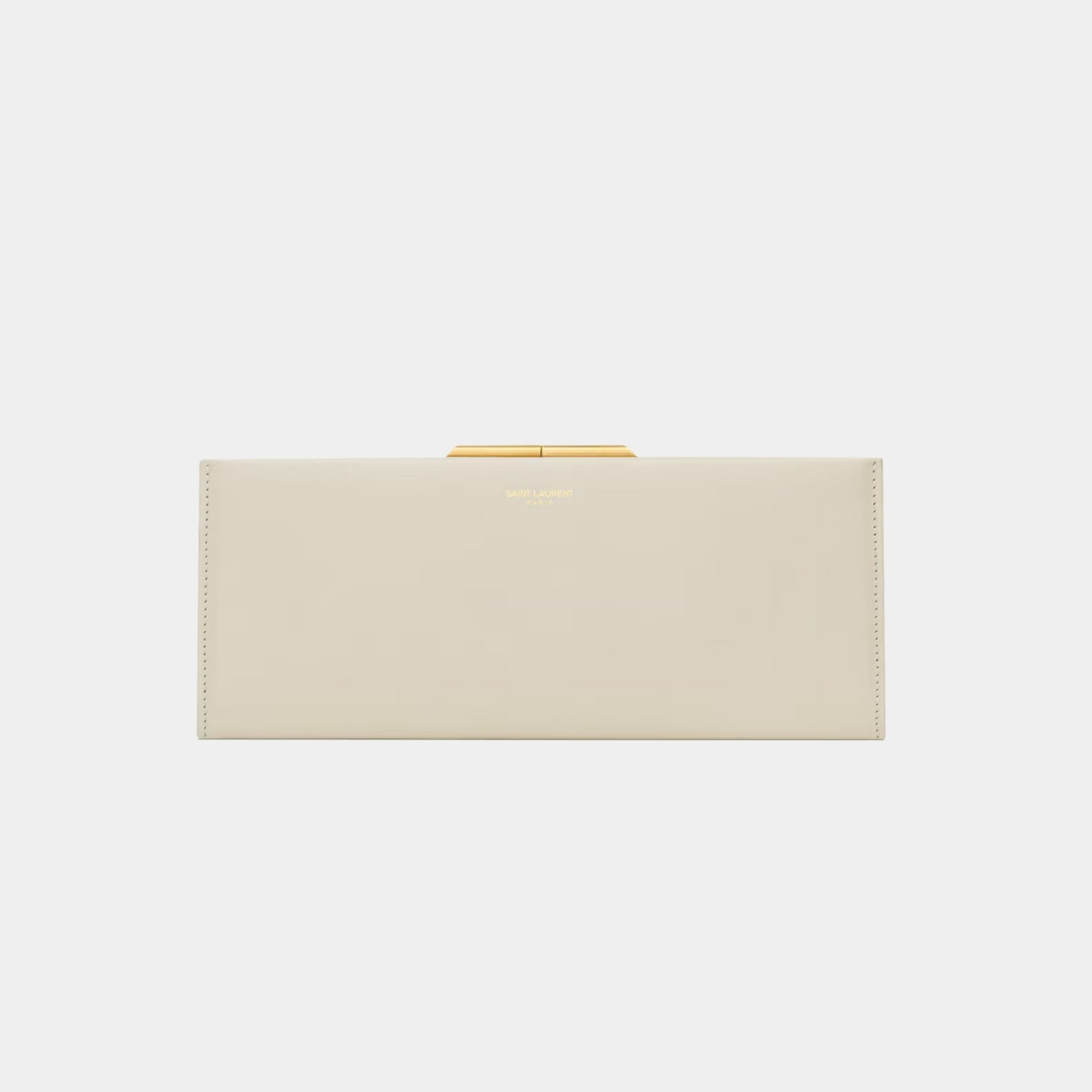 Yves Saint Laurent Midnight Small Clutch In Smooth Leather, Blanc Vintage, Front