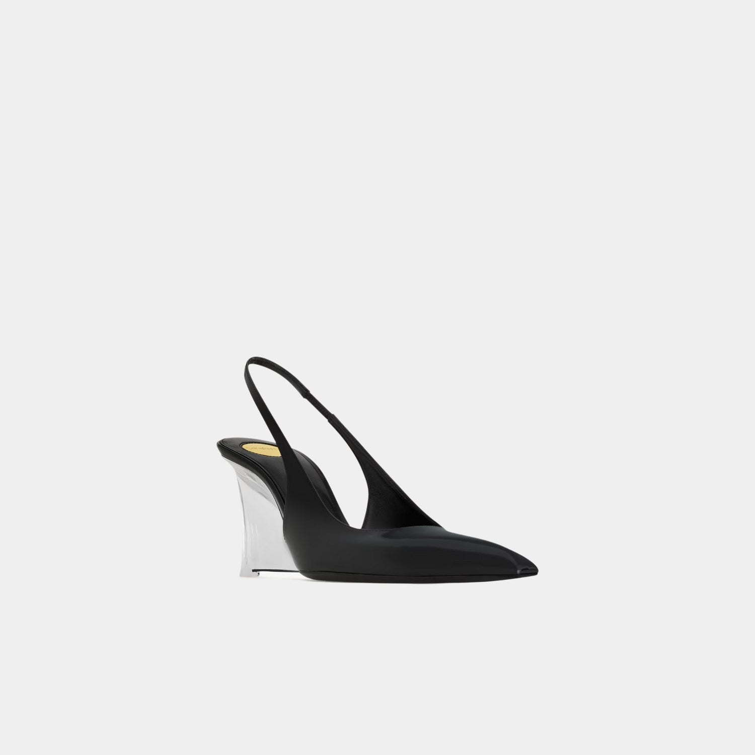 Yves Saint Laurent Miller Wedges In Glazed Leather, Noir, Front