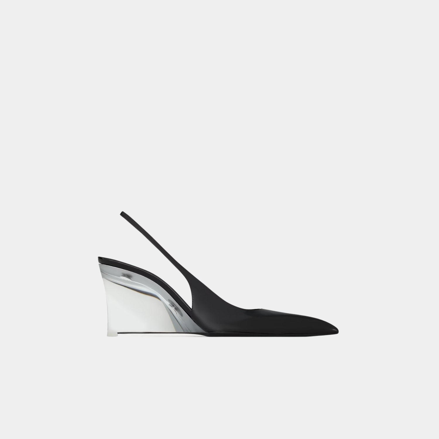 Yves Saint Laurent Miller Wedges In Glazed Leather, Noir, Side