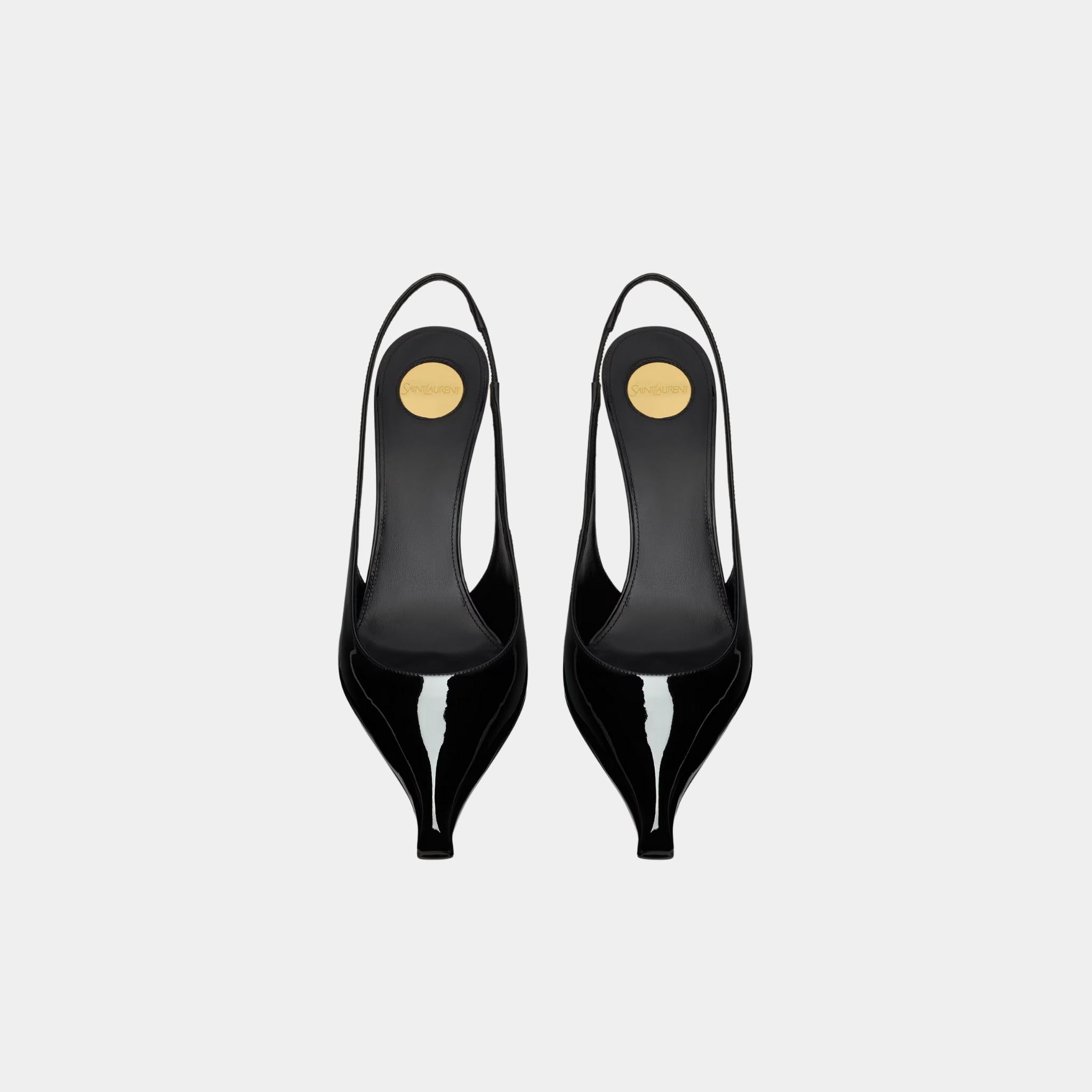 Yves Saint Laurent Miller Wedges In Glazed Leather Noir, Top