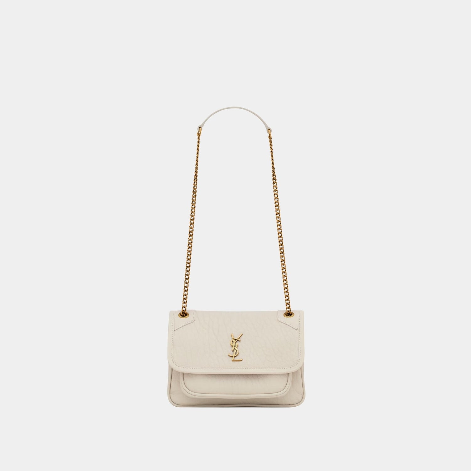 Yves Saint Laurent Niki Mini In Grained Lambskin, Blanc Vintage, Front 