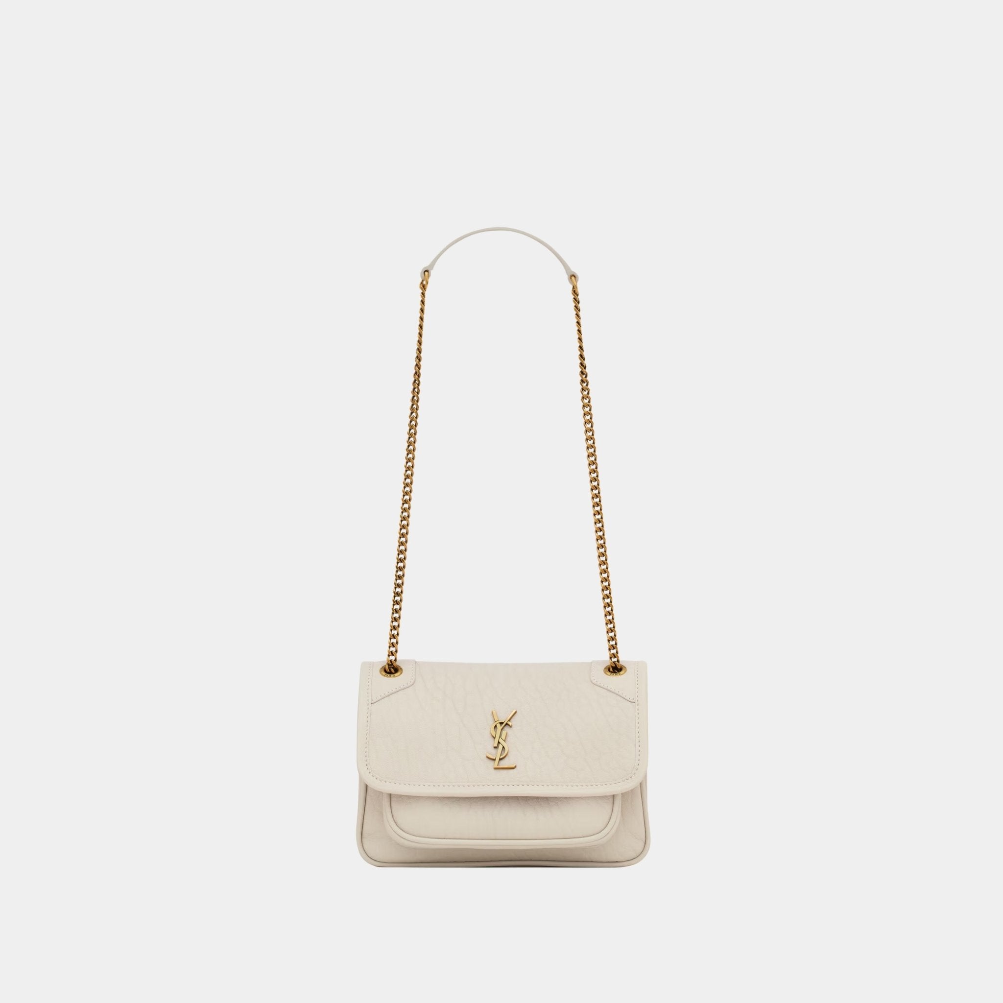 Yves Saint Laurent Niki Mini In Grained Lambskin, Blanc Vintage, Front 