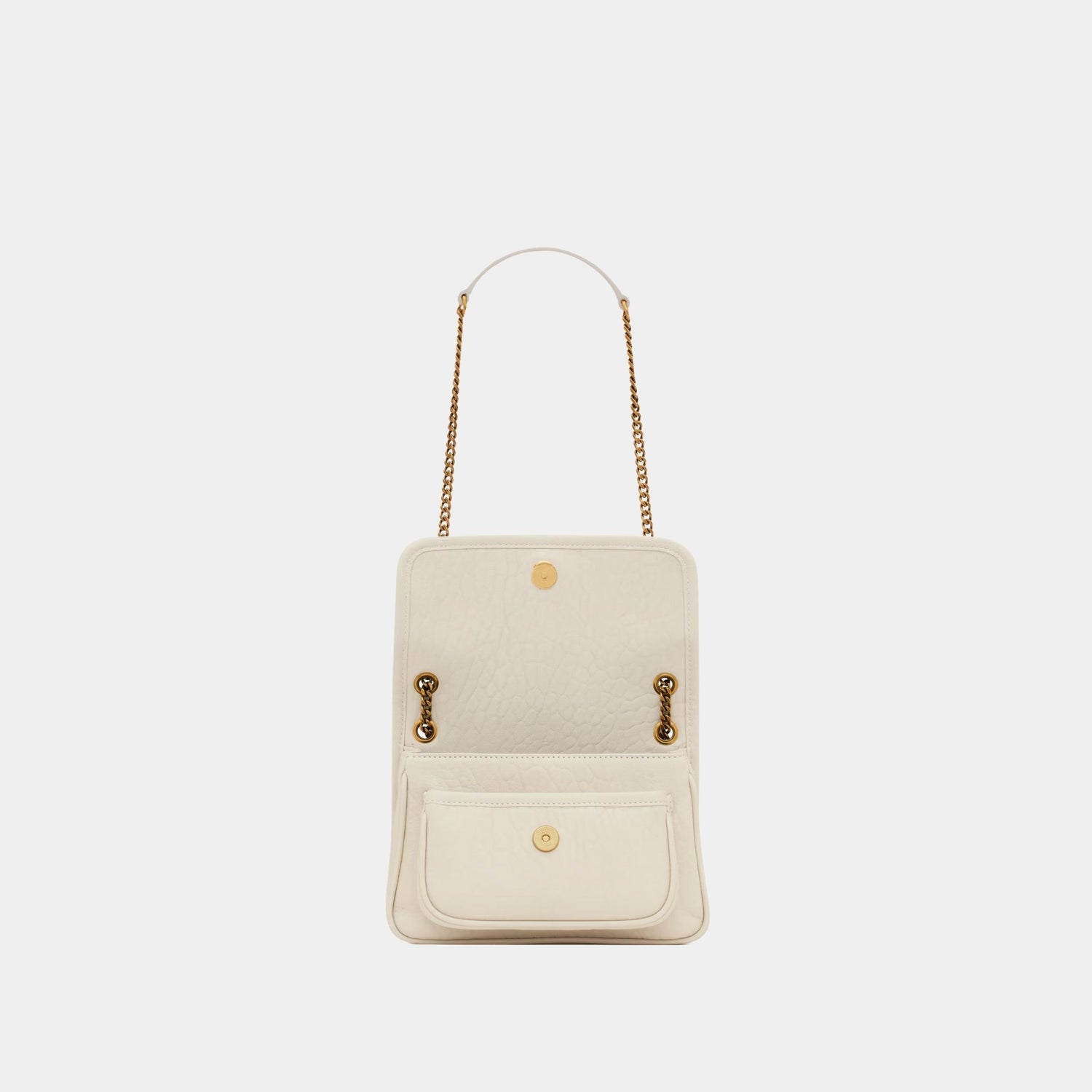 Yves Saint Laurent Niki Mini In Grained Lambskin, Blanc Vintage, Open