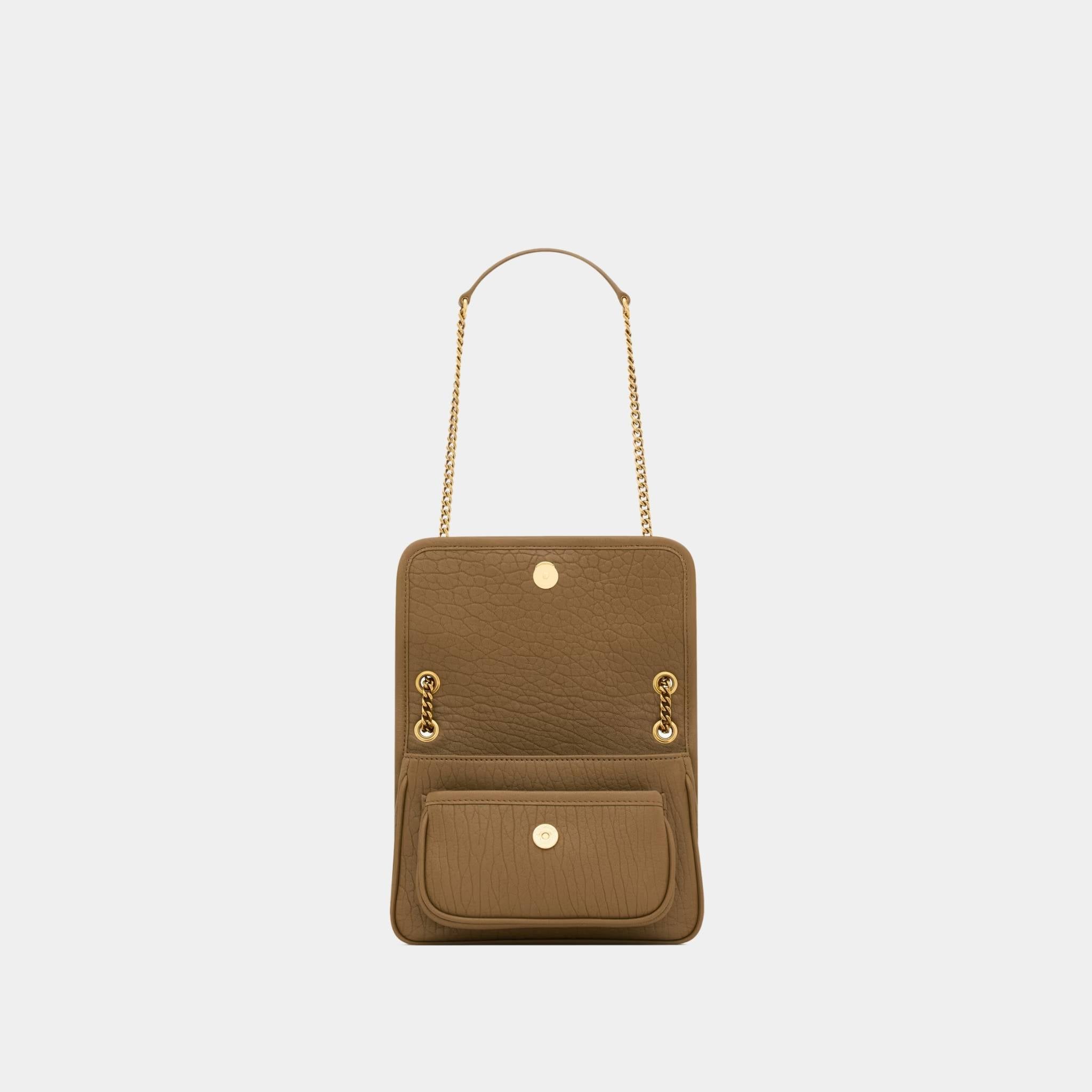 Yves Saint Laurent Niki Mini In Grained Lambskin, Dark Cork, Open