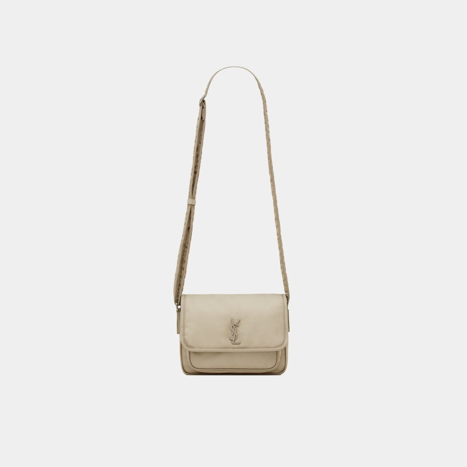 Yves Saint Laurent Niki Small Messenger In Nylon, Grey Hay, Front