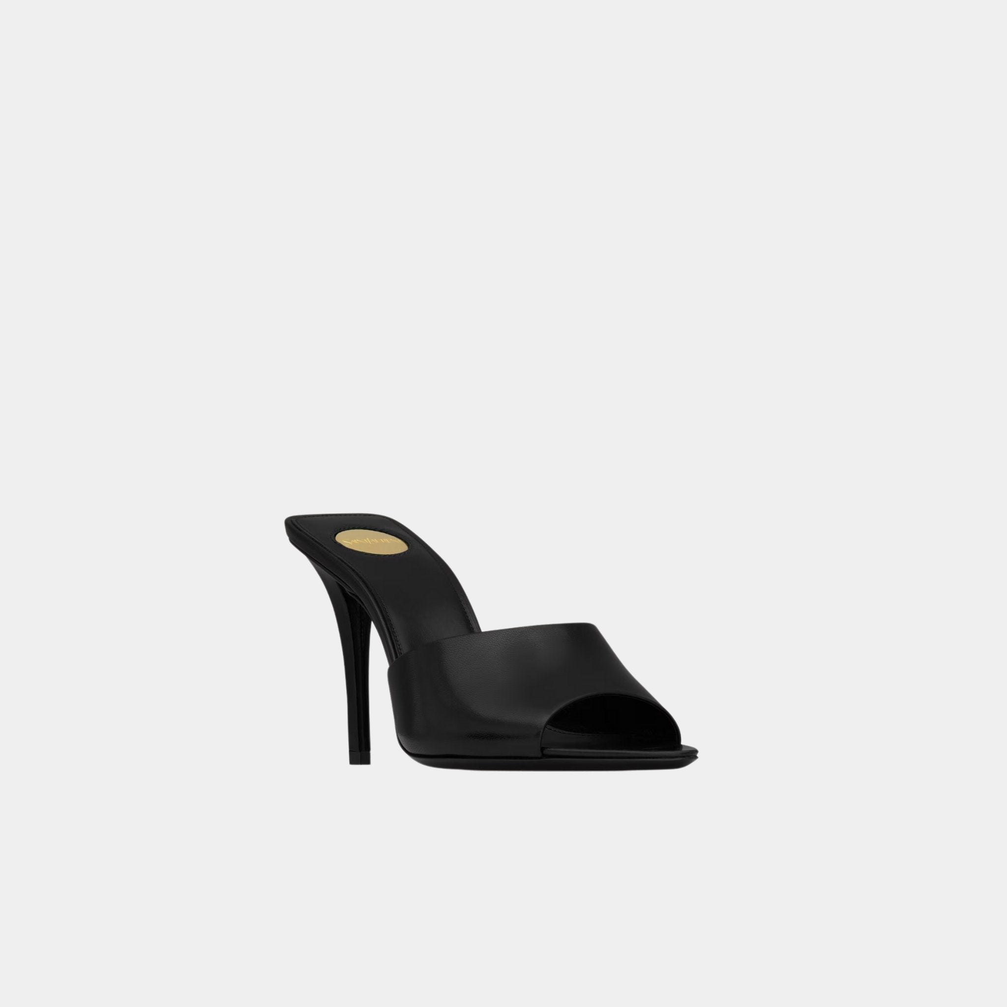 Yves Saint Laurent Romy Mules In Smooth Leather, Black, Side, Front