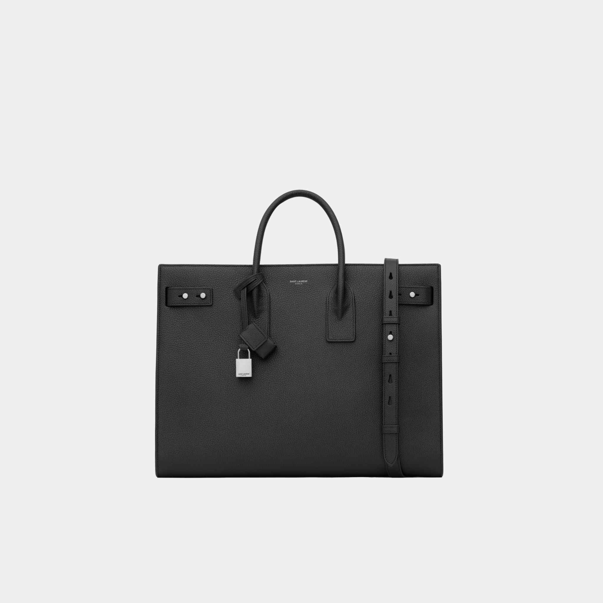 Yves Saint Laurent Sac De Jour Thin Large In Grained Leather, Black, Front