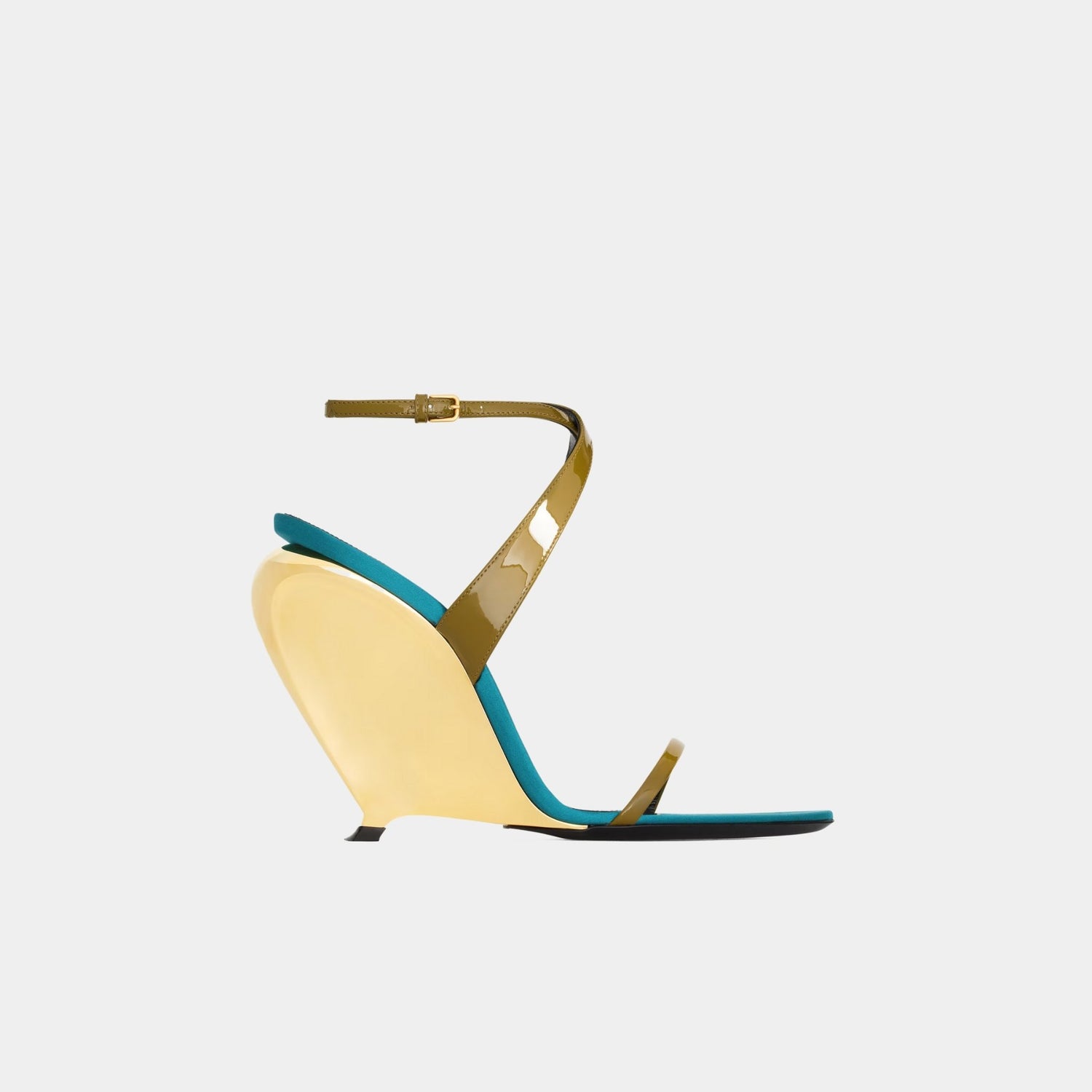 Yves Saint Laurent Tallulah Wedges In Patent Leather, Oil Green, Or, Side