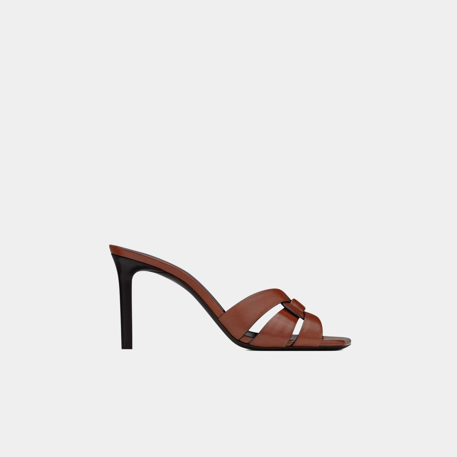 Yves Saint Laurent Tribute Heeled Mules In Smooth Leather, Toffee, Side