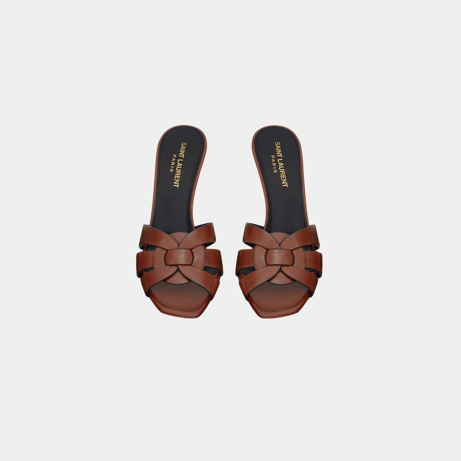 Yves Saint Laurent Tribute Heeled Mules In Smooth Leather, Toffee, Top