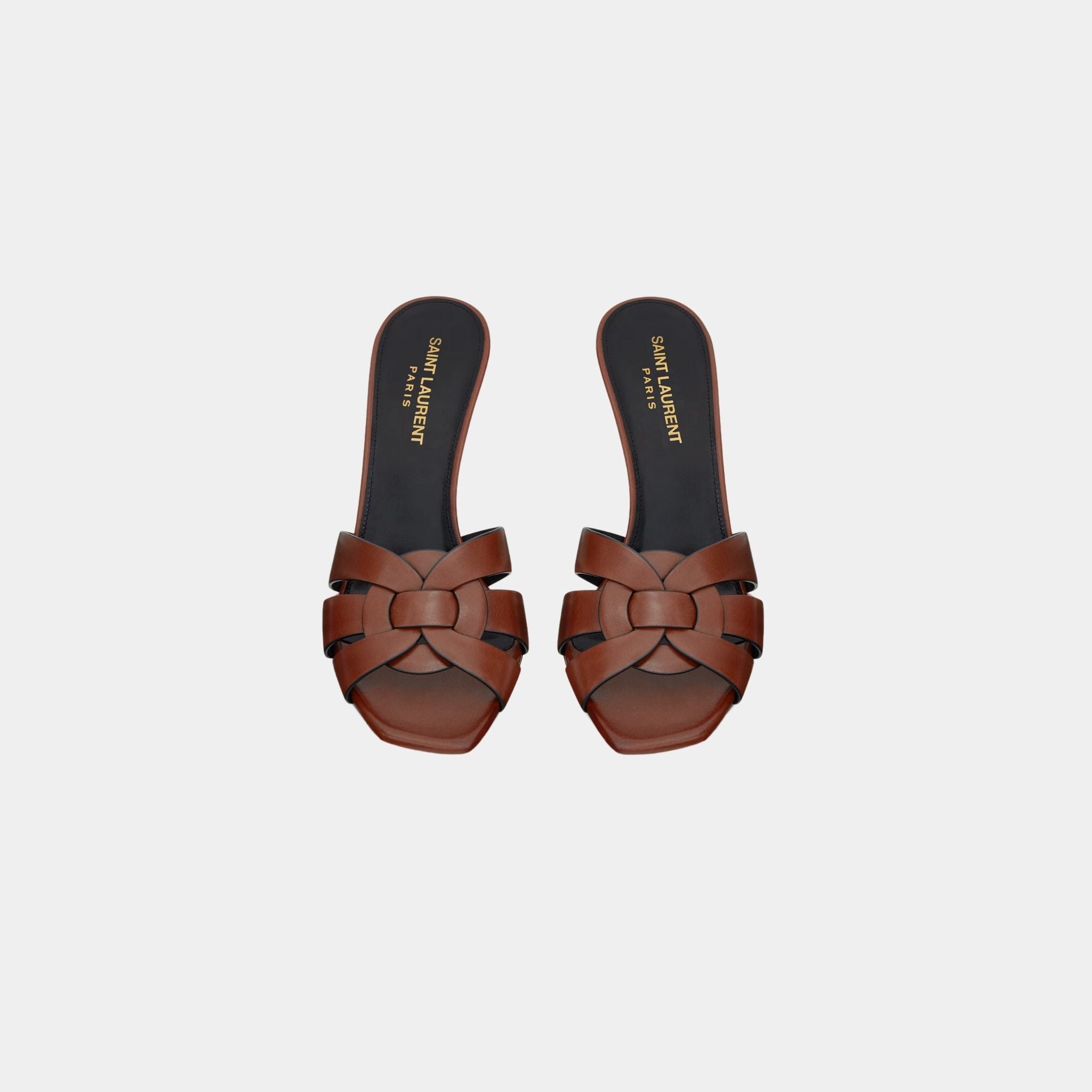 Yves Saint Laurent Tribute Heeled Mules In Smooth Leather, Toffee, Top