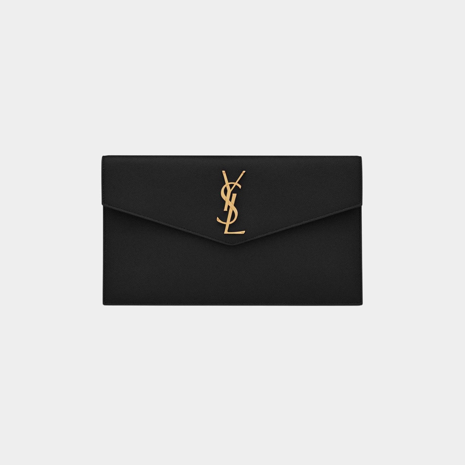 Yves Saint Laurent Uptown Pouch In Grain De Poudre Leather, Black, Front