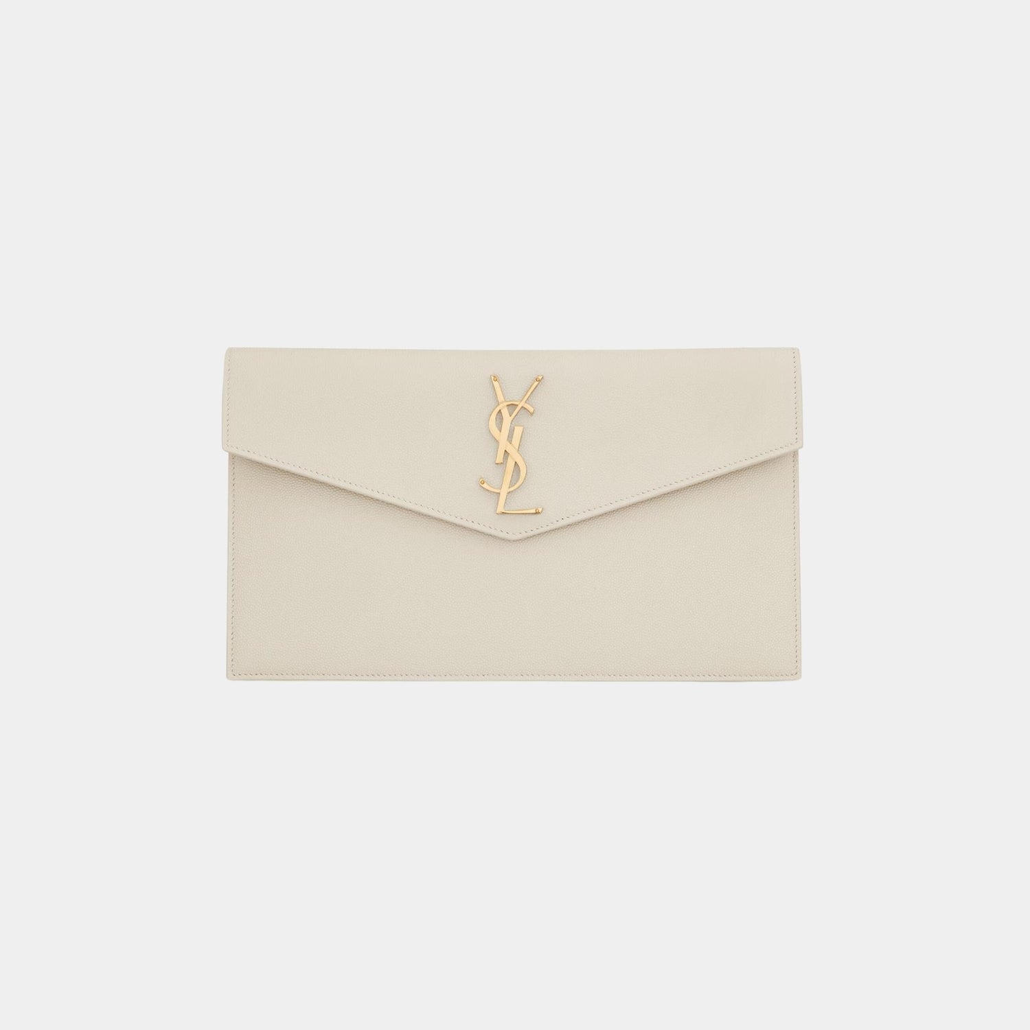 Yves Saint Laurent Uptown Pouch In Grain De Poudre Leather, Blanc Vintage, Front