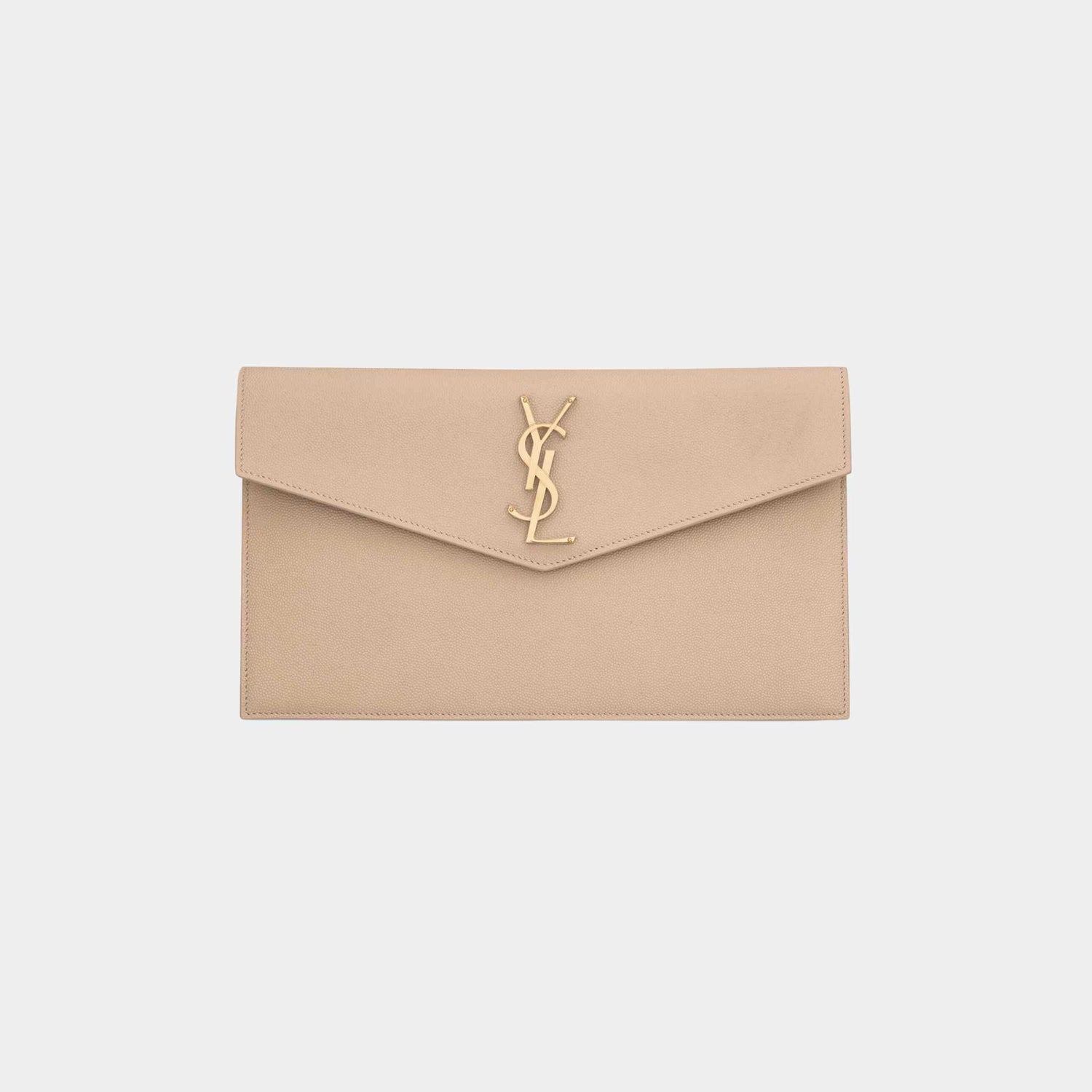 Yves Saint Laurent Uptown Pouch In Grain De Poudre Leather, Dark Beige, Front
