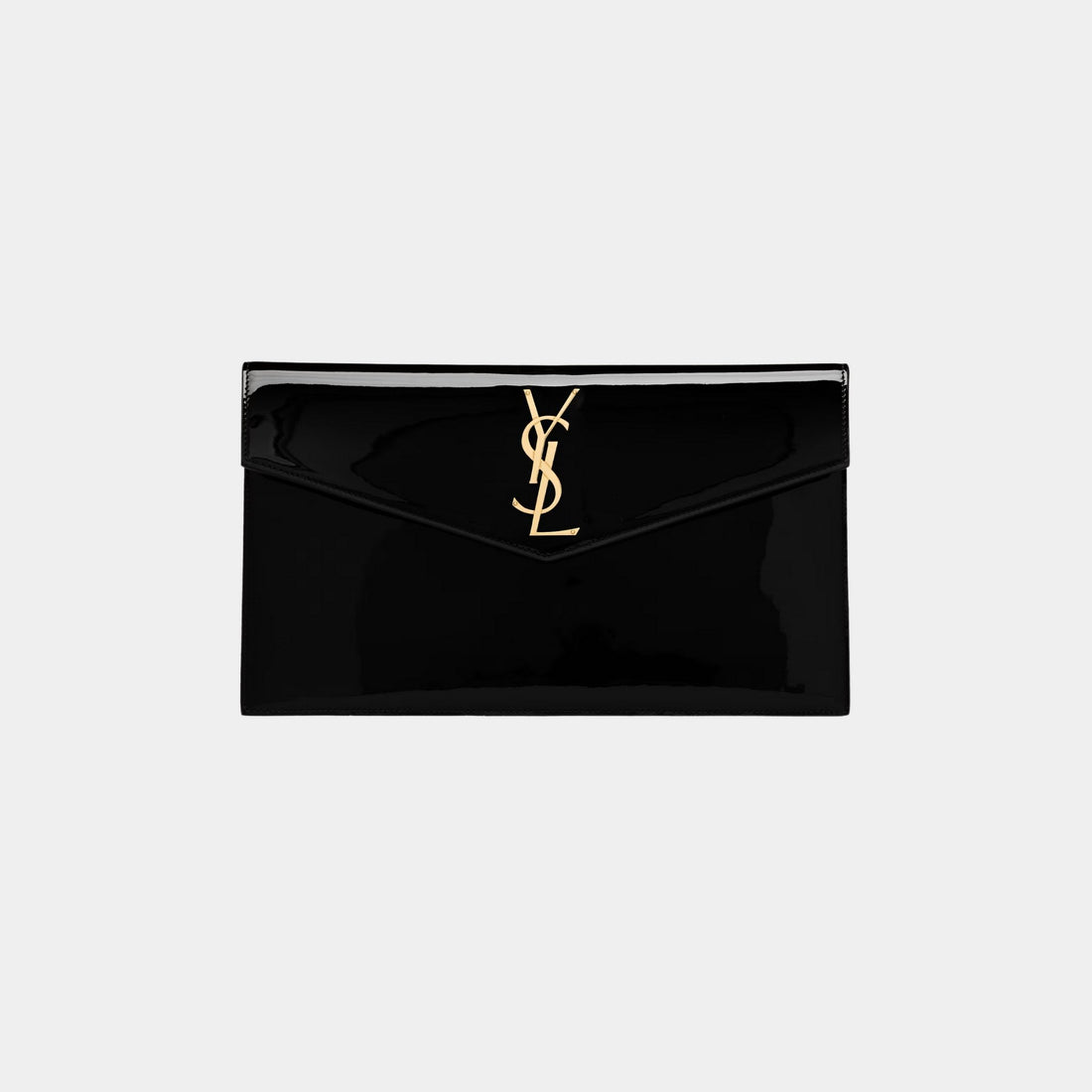 Yves Saint Laurent Uptown Pouch In Patent Leather, Black, Front