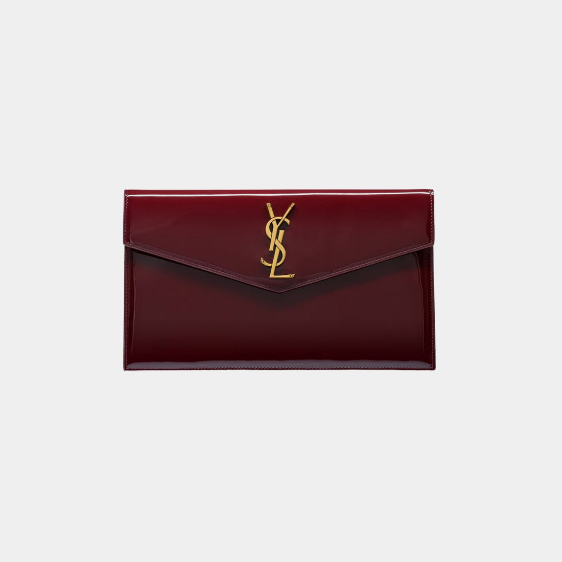 Yves Saint Laurent Uptown Pouch Patent Leather With Canvas Lining, Dark Red Wine, Front