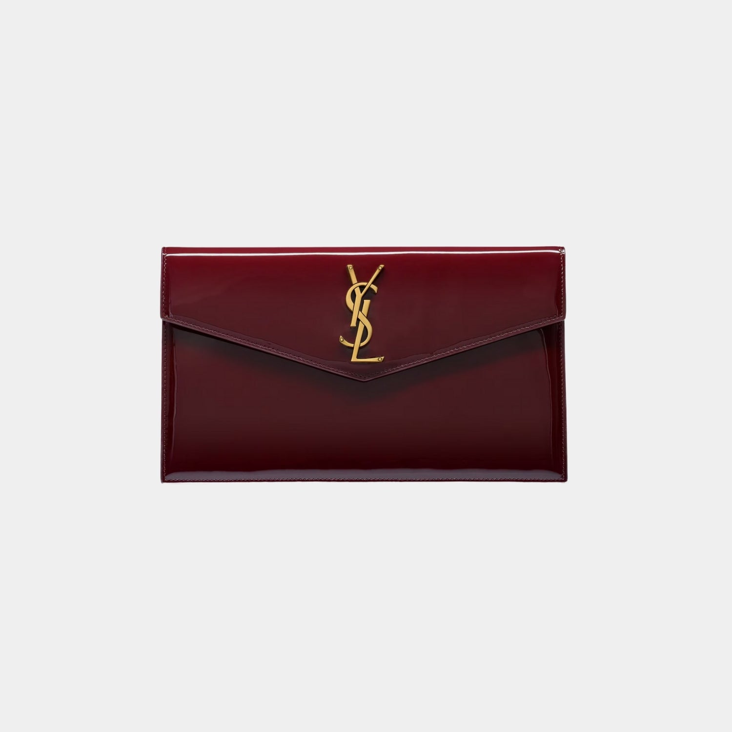 Yves Saint Laurent Uptown Pouch Patent Leather With Canvas Lining, Dark Red Wine, Front