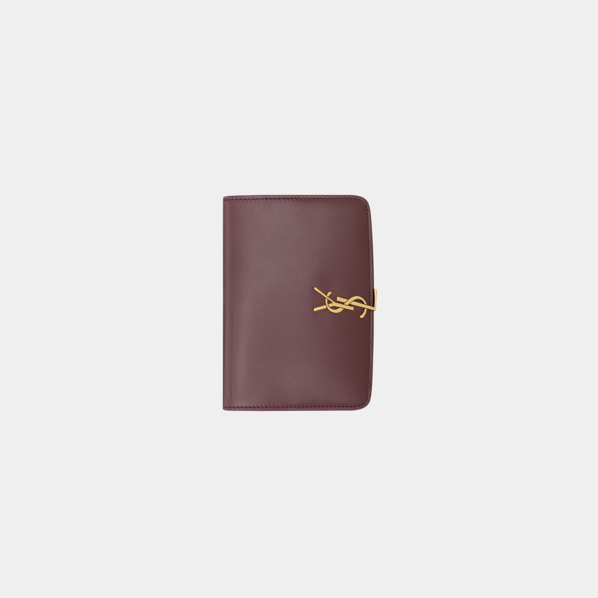 Yves Saint Laurent Voltaire Passport Case Calfskin, Hot Wine, Front
