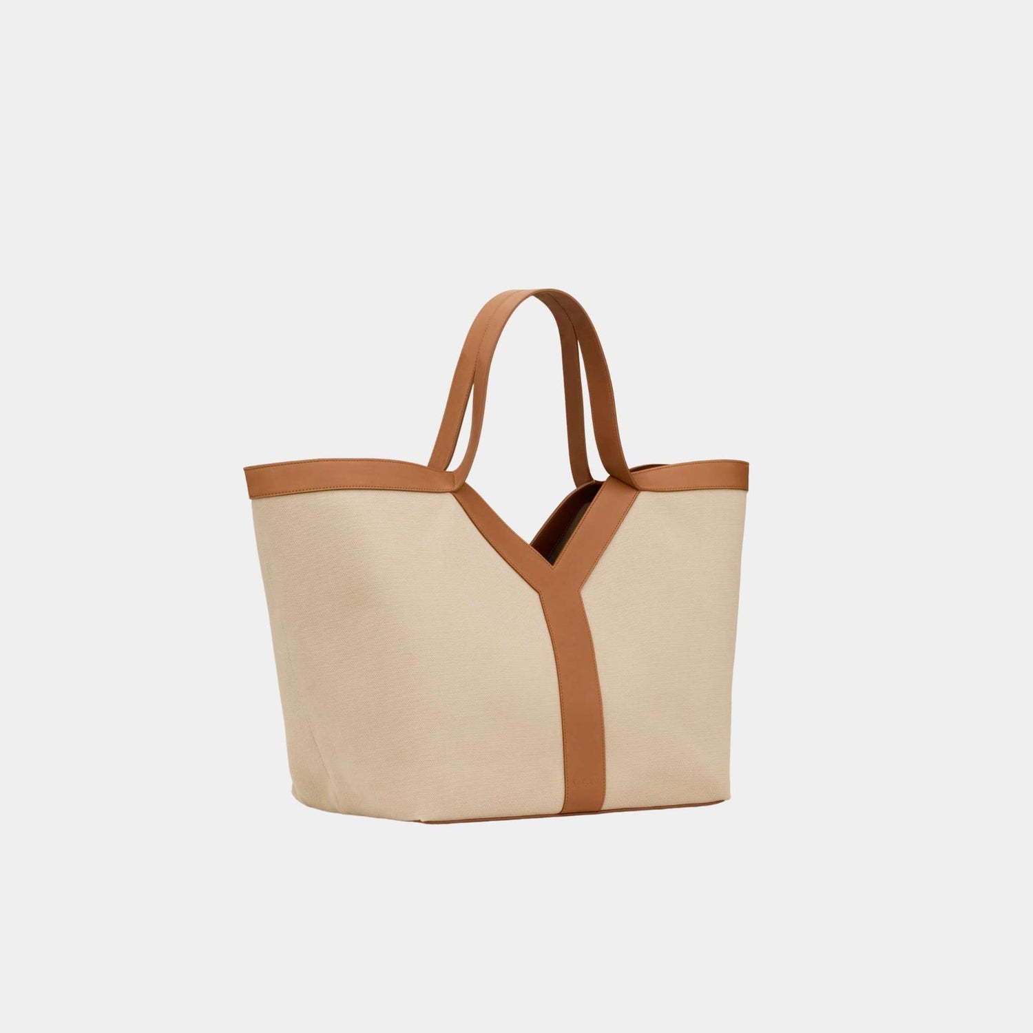 Yves Saint Laurent Y Tote In Canvas And Vegetable-Tanned Leather, Front, Side