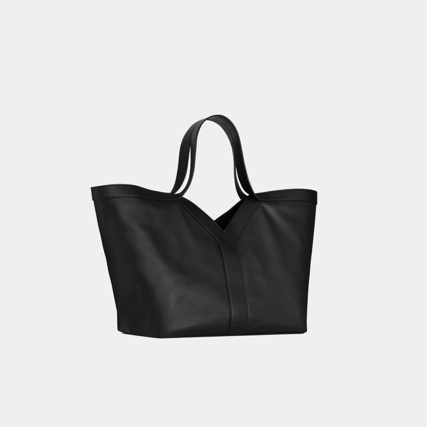 Yves Saint Laurent Y Tote Grained Leather With Tonal Suede Lining, Black, Side, Front
