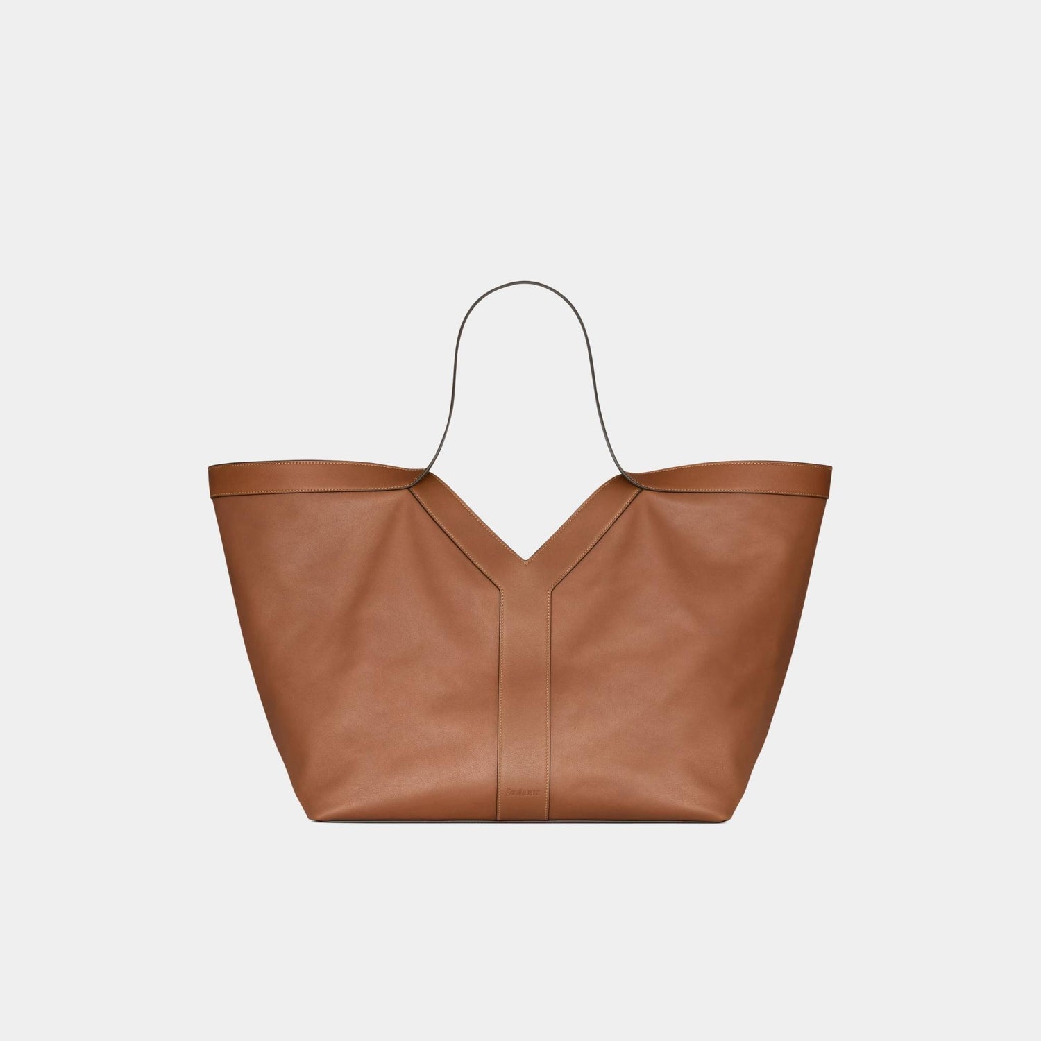 Yves Saint Laurent Y Tote Grained Leather With Tonal Suede Lining, Brick, Front