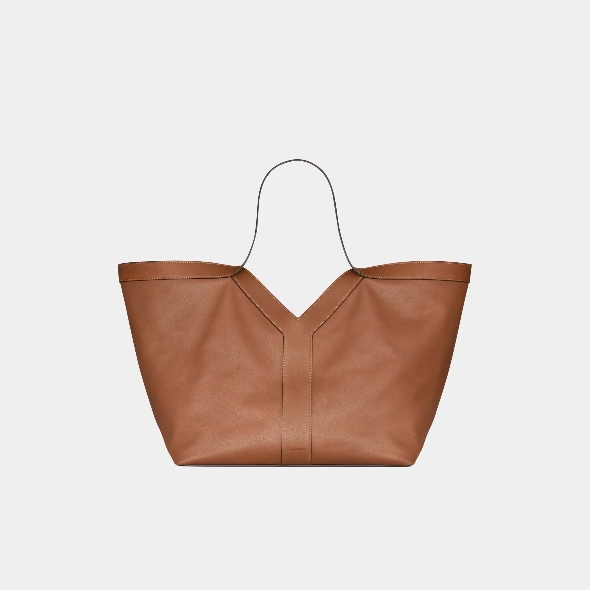 Yves Saint Laurent Y Tote Grained Leather With Tonal Suede Lining, Brick, Front