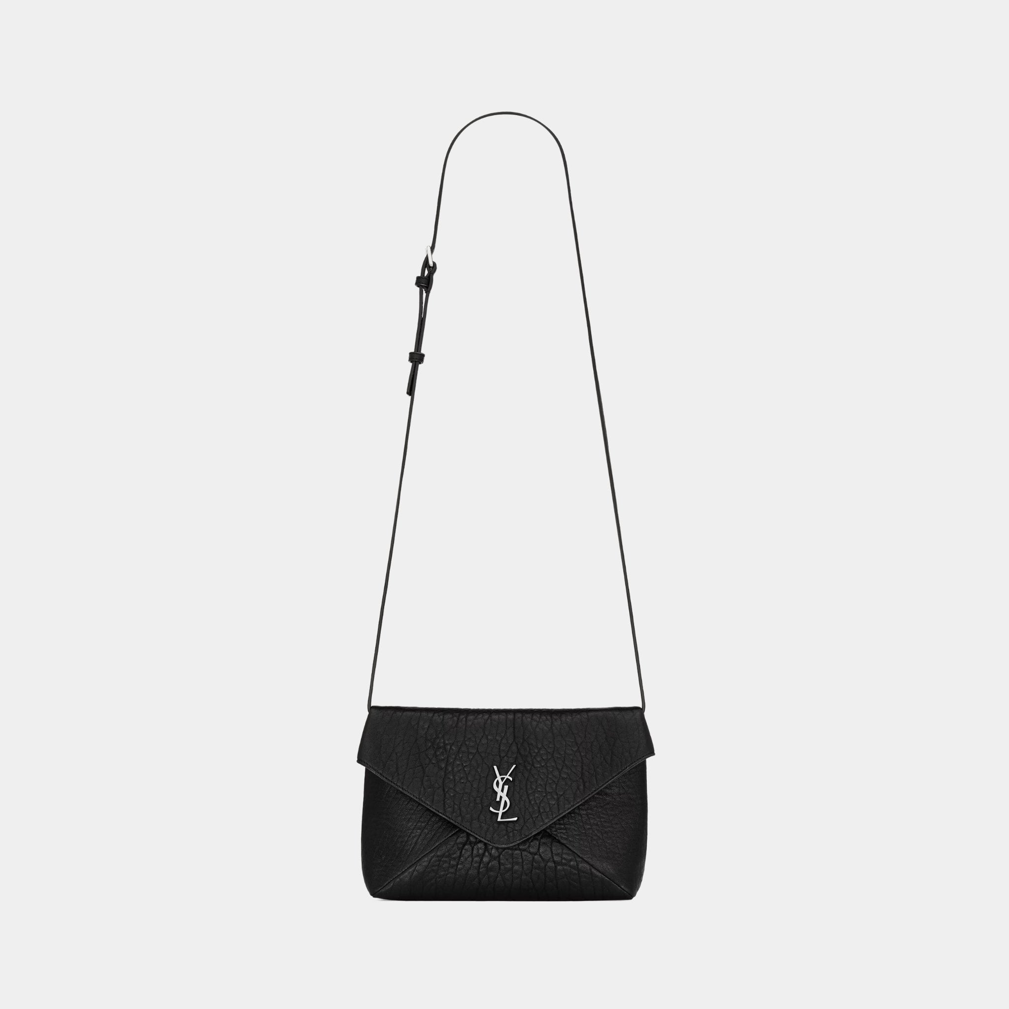 Yves Saint Laurent Cassandre Envelope Messenger Black Lambskin, Front