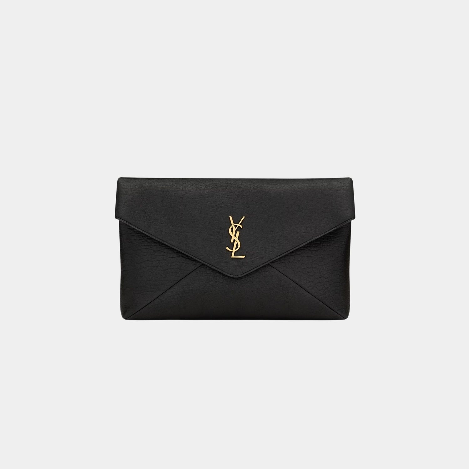 Yves Saint Laurent Cassandre large Envelope Pouch Lambskin, Black, Front