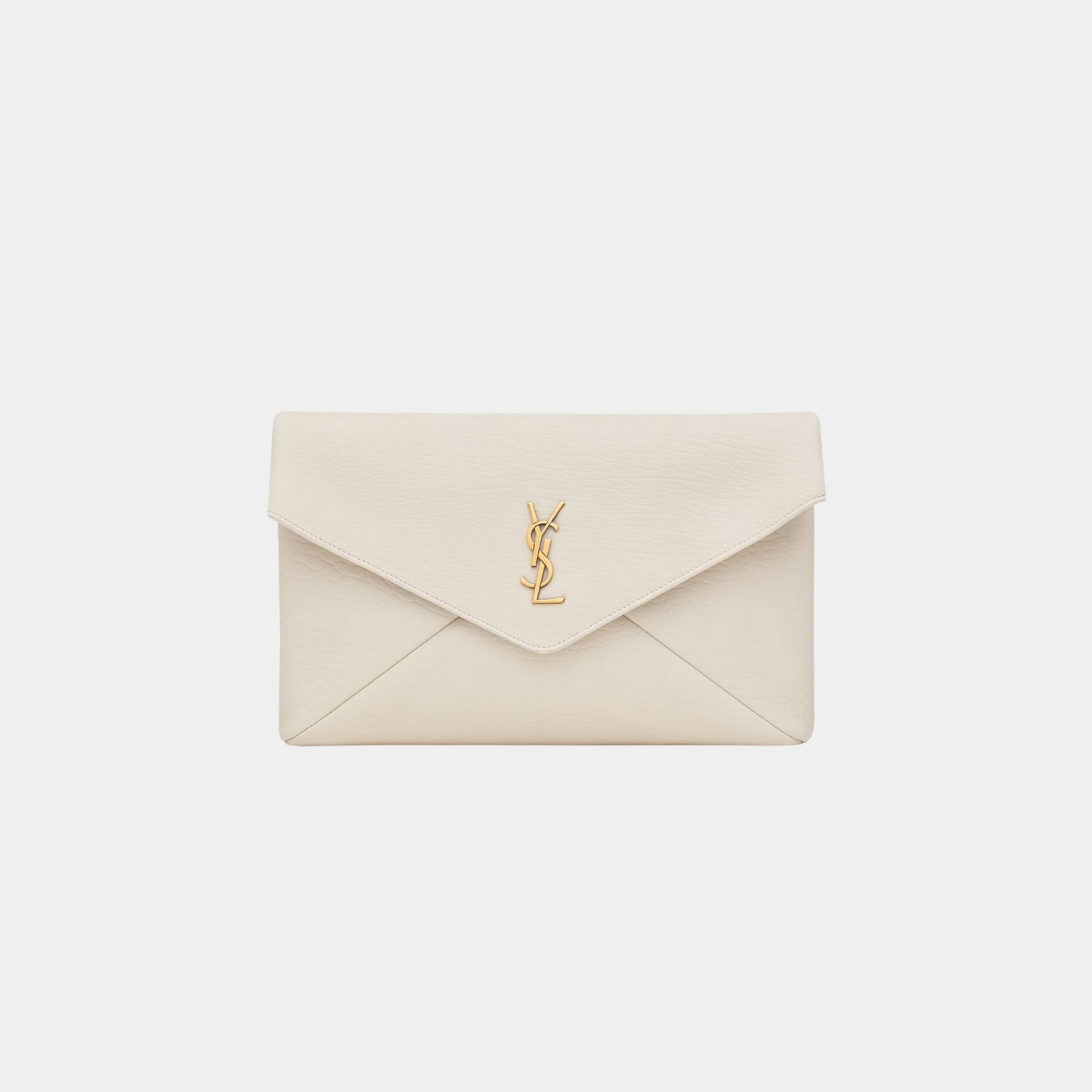 Yves Saint Laurent Cassandre large Envelope Pouch Lambskin, Blanc Vintage, Front