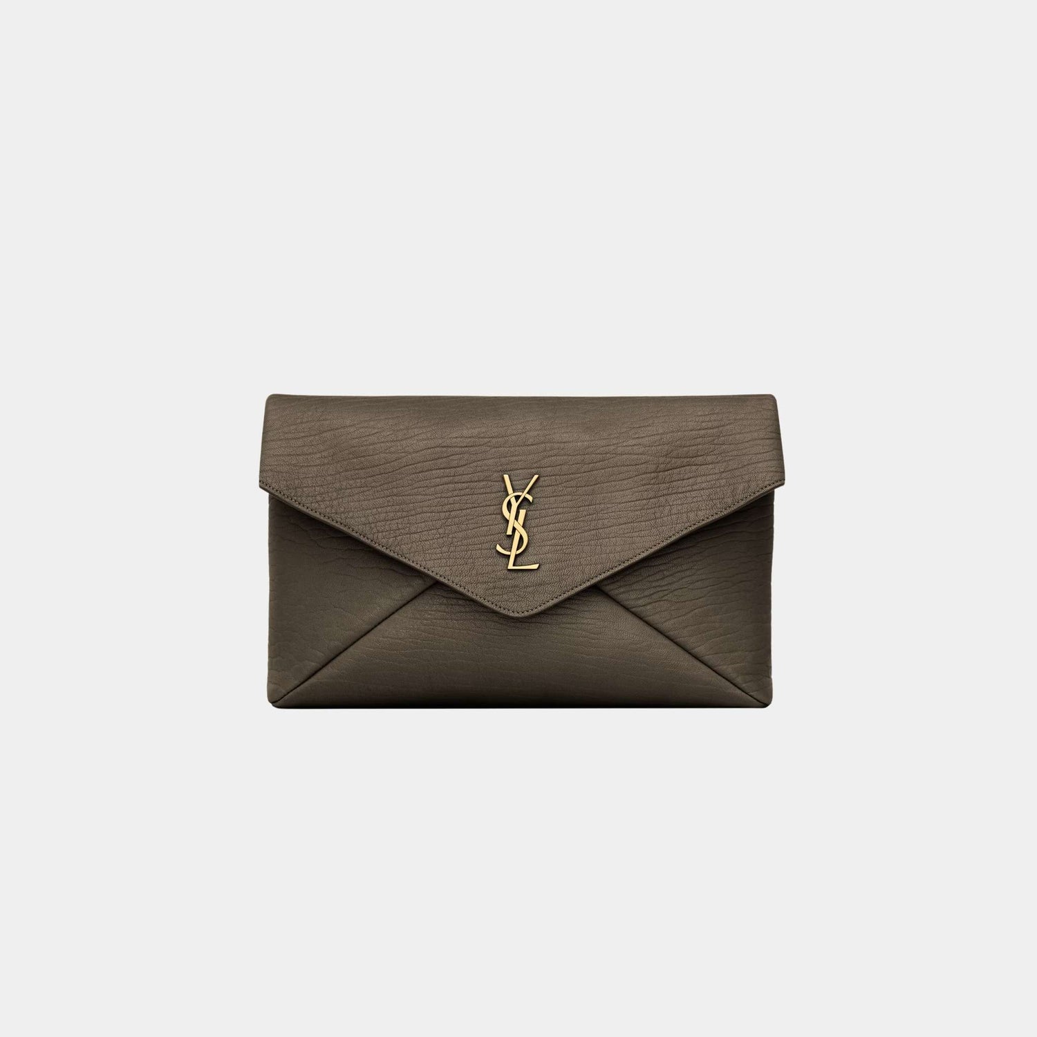 Yves Saint Laurent Cassandre large Envelope Pouch Lambskin, Light Musk, Front