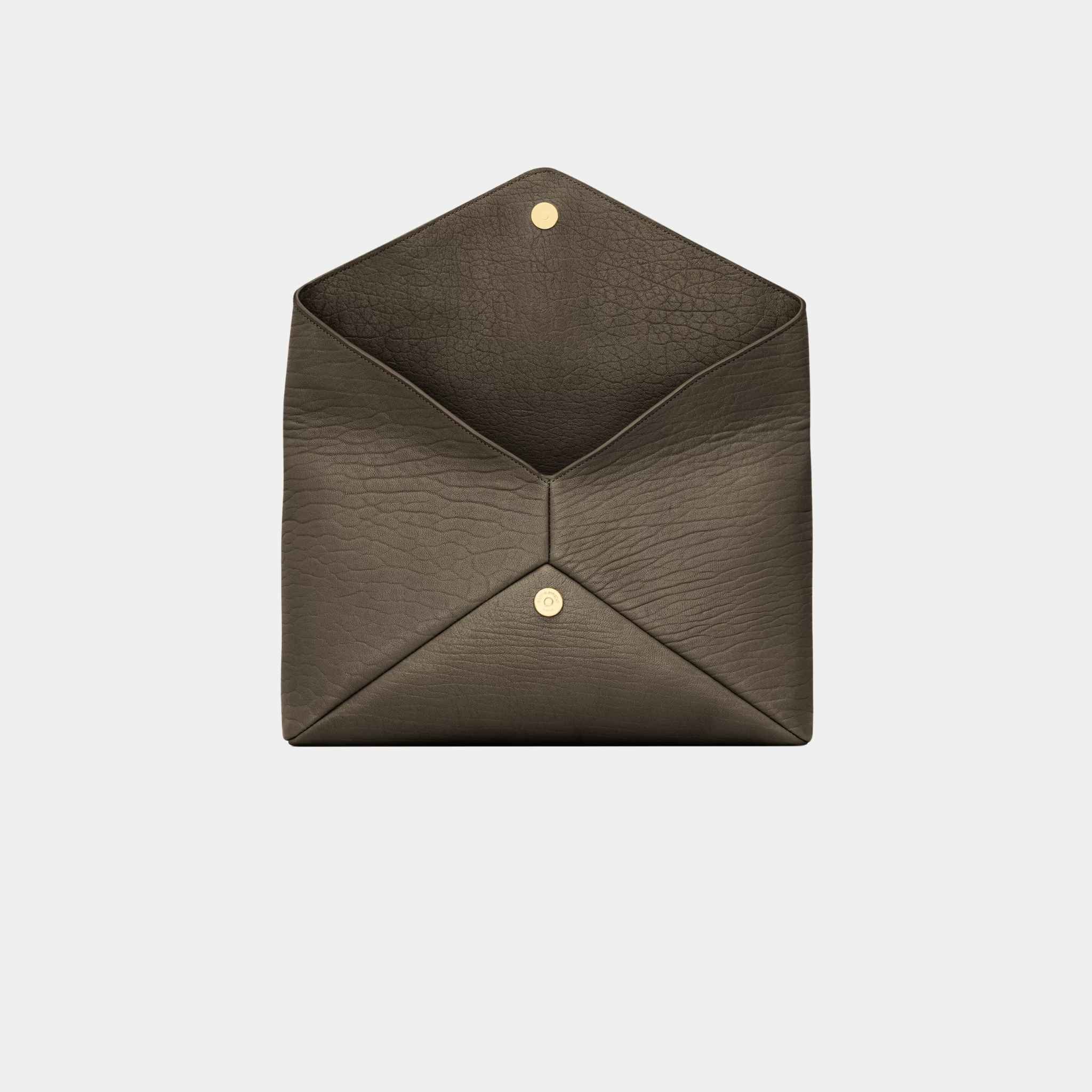 Yves Saint Laurent Cassandre large Envelope Pouch Lambskin, Light Musk, Inside