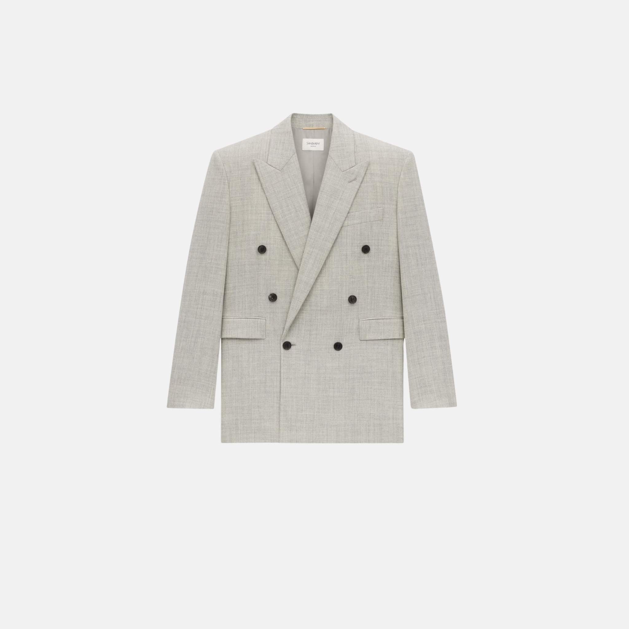 Yves Saint Laurent Jacket In Wool Chine, Grey, Front