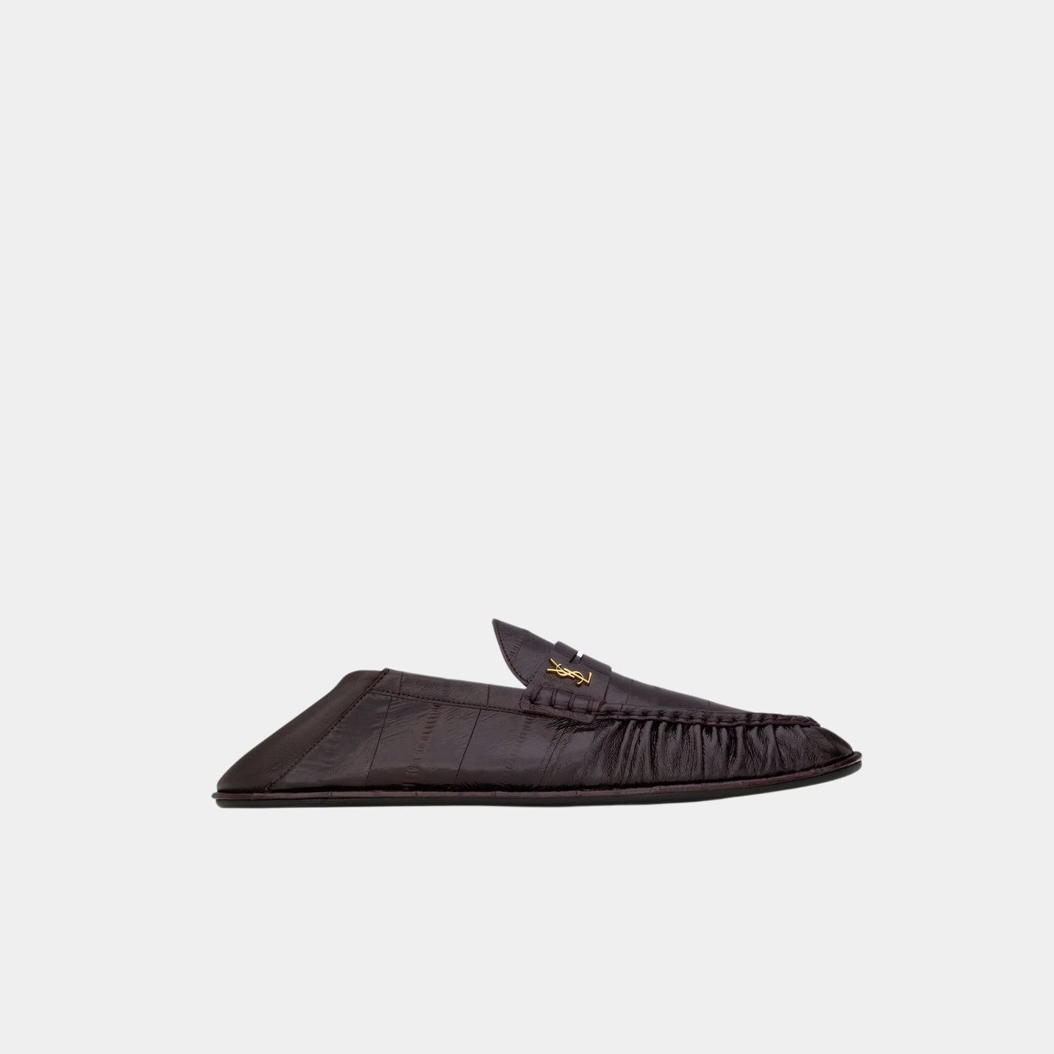 Yves Saint Laurent Le Loafer Foldable in Burnt Brown Eel, Side, Fold