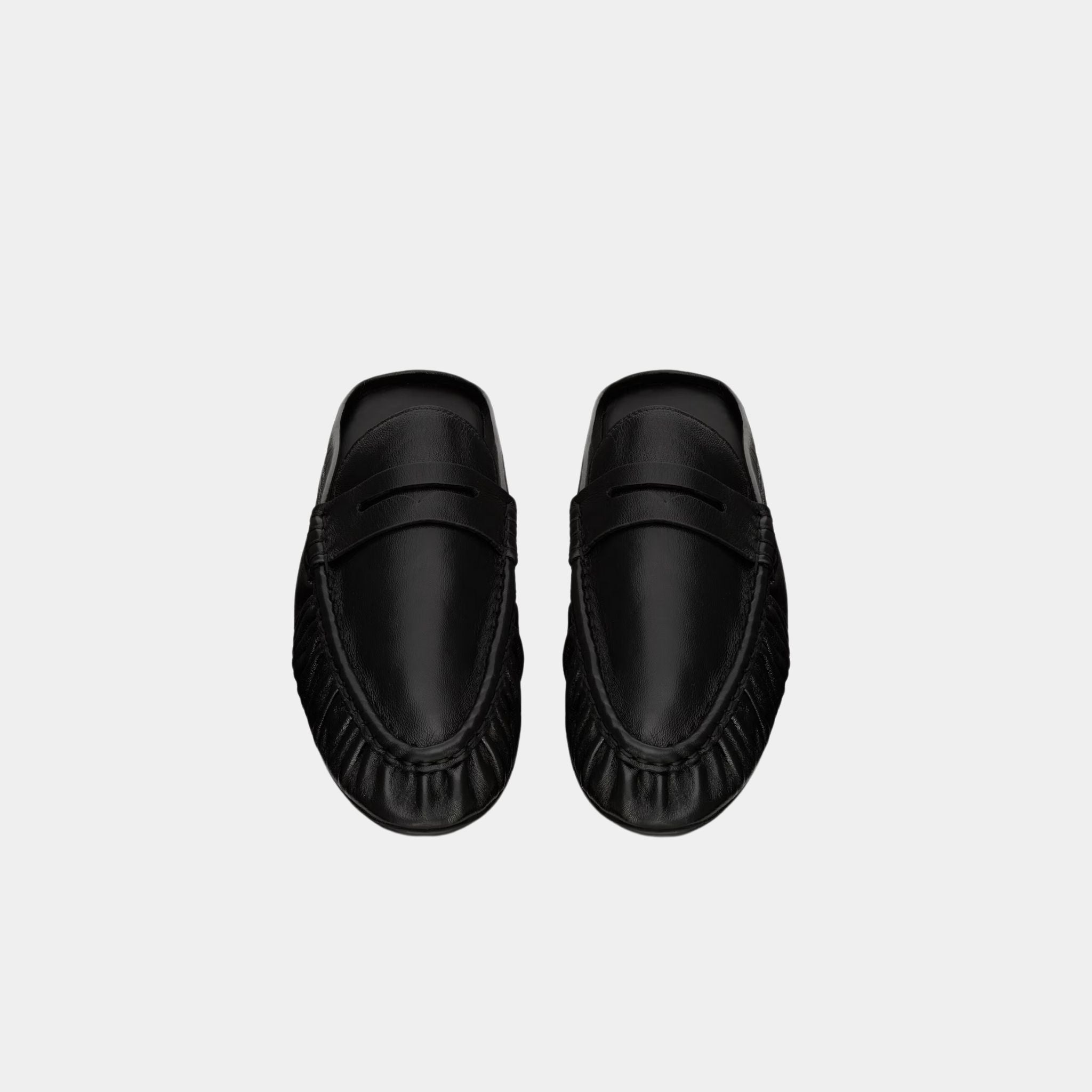 Yves Saint Laurent Le Loafer Mules in Black Smooth Leather, Close