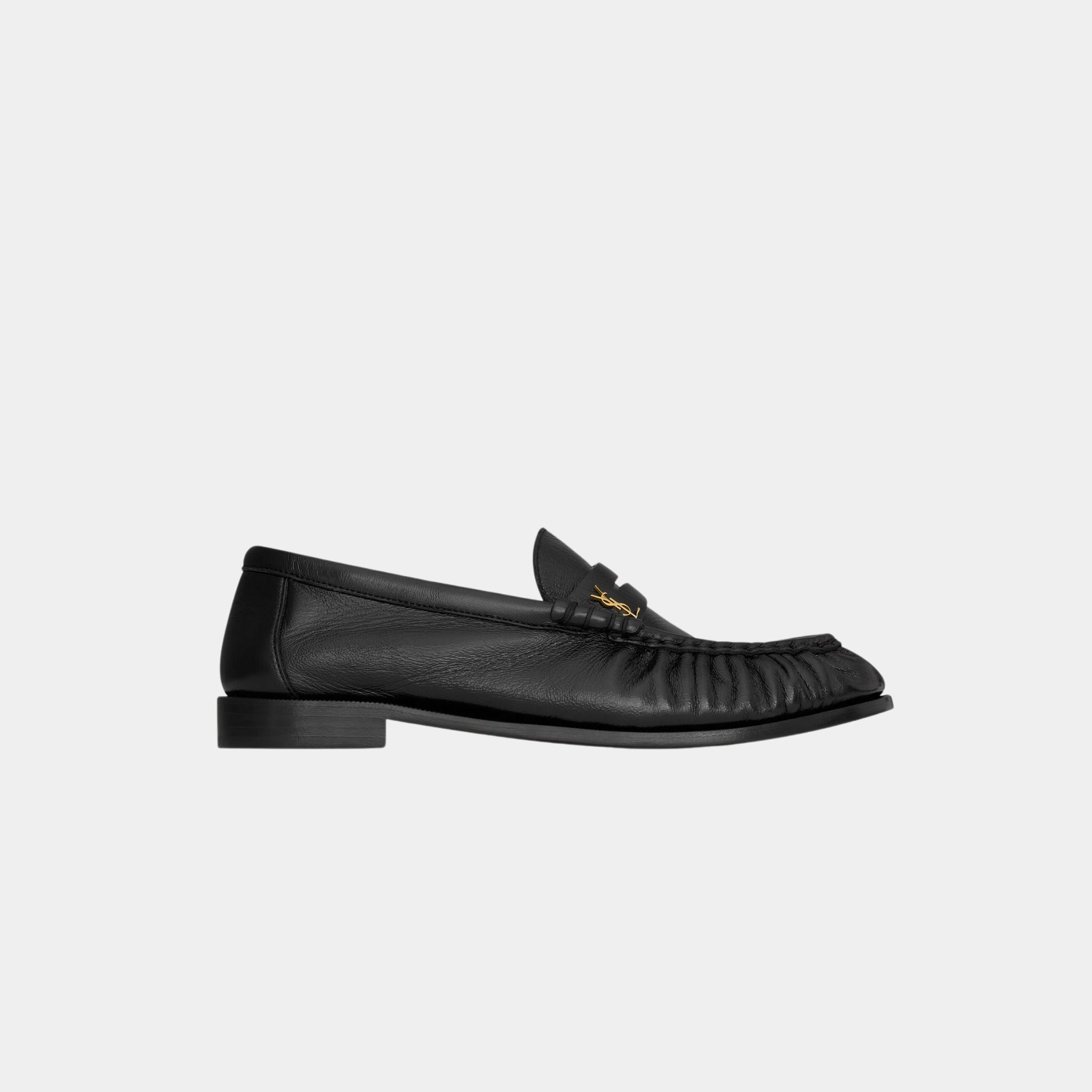 Yves Saint Laurent Le Loafer Penny Slippers in Shiny Creased Leather, Side