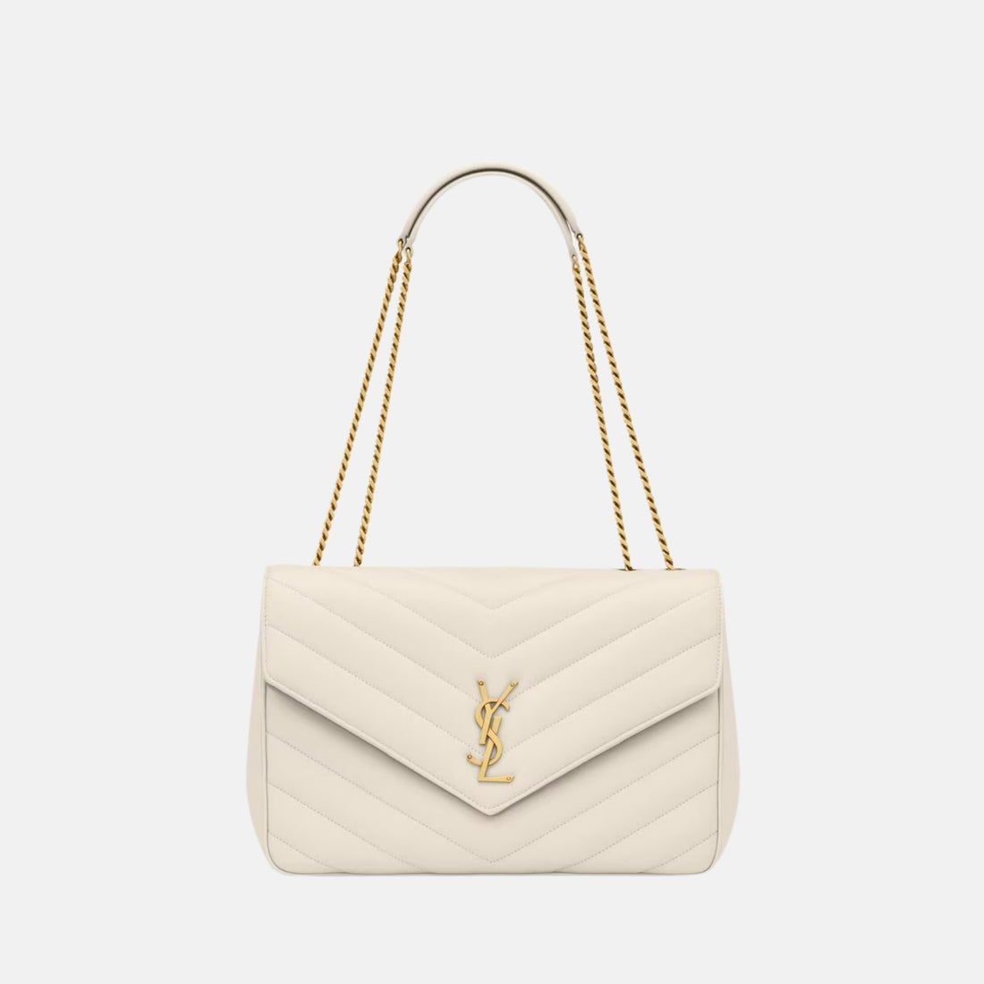 Yves Saint Laurent Loulou Large In Matelasse Lambskin, Blanc, Front