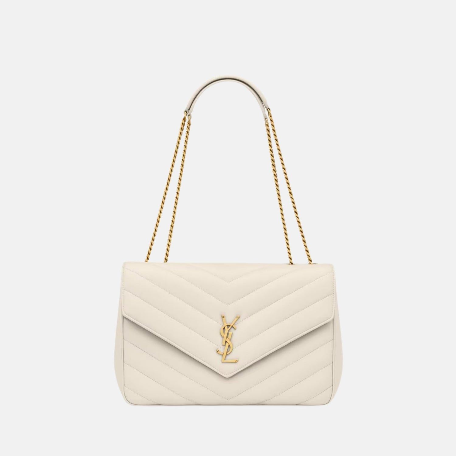 Yves Saint Laurent Loulou Large In Matelasse Lambskin, Blanc, Front