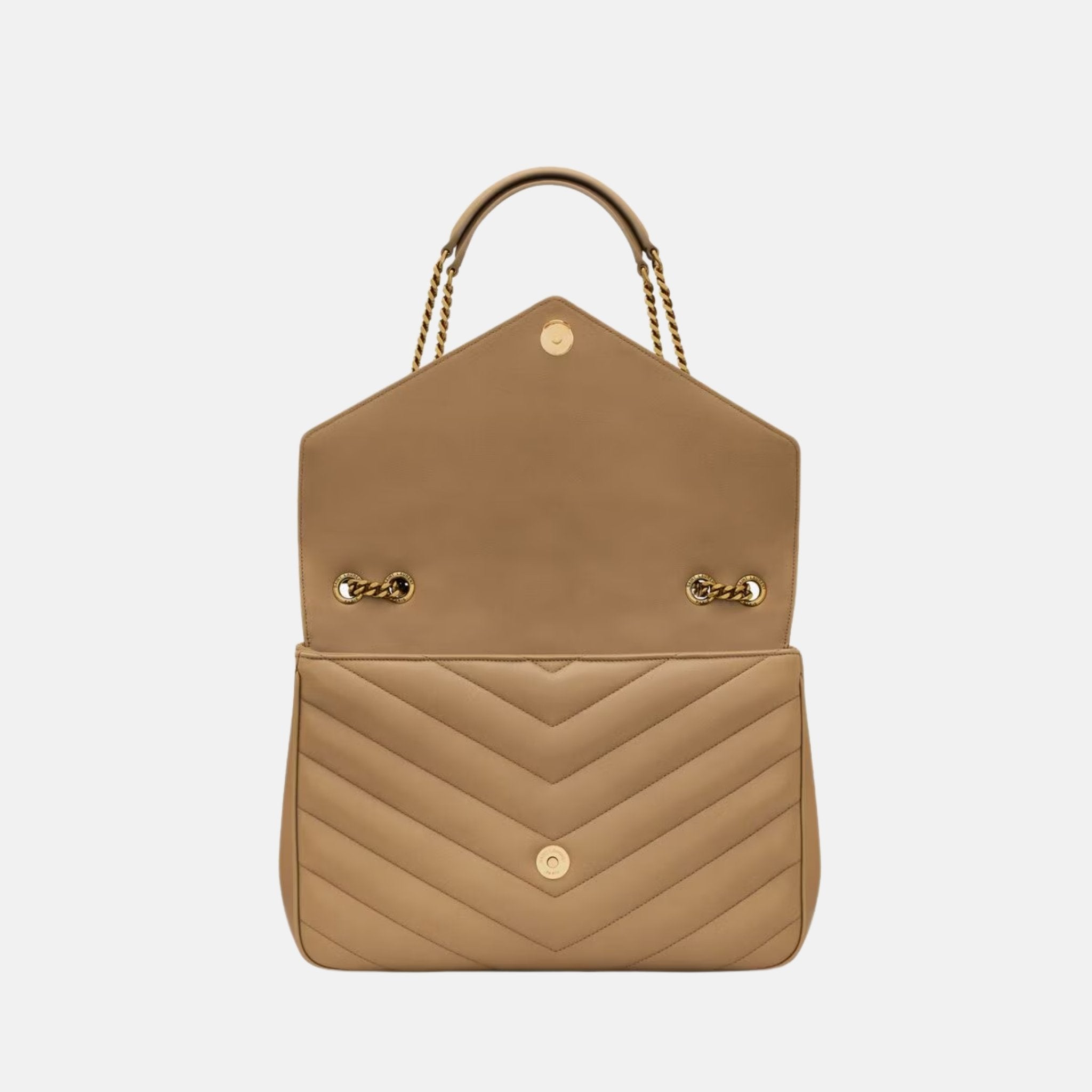 Yves Saint Laurent Loulou Large In Matelasse Lambskin, Tan, Open