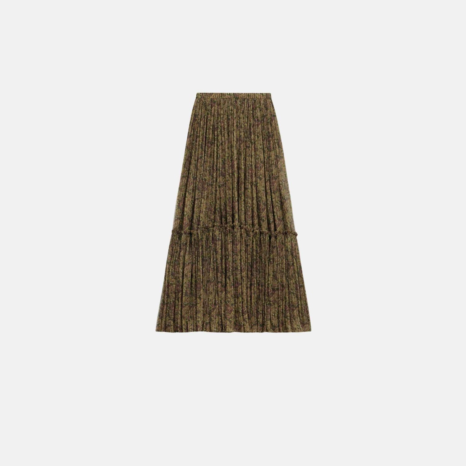 Yves Saint Laurent Ruffled Skirt In Lurex Paisley Silk, Front