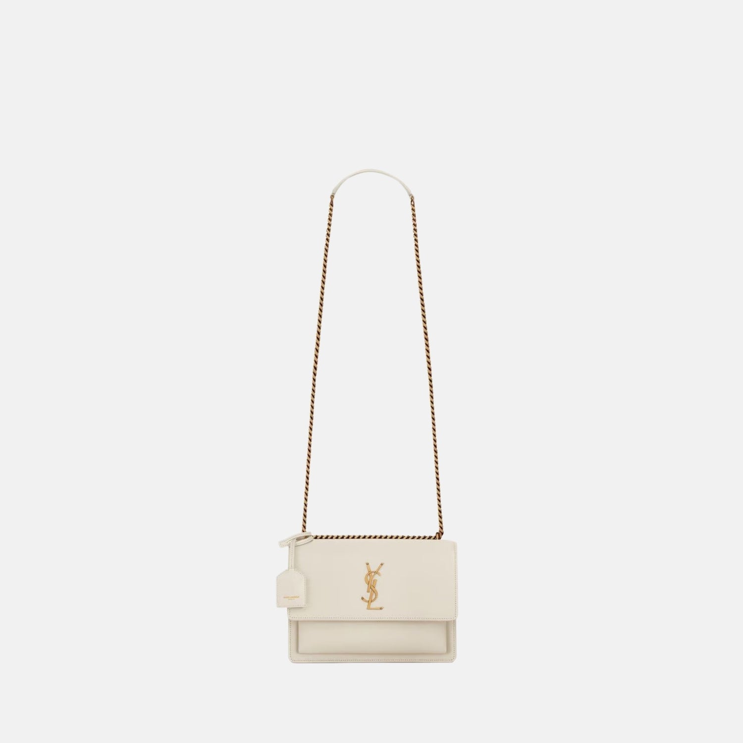 Yves Saint Laurent Sunset Medium In Smooth Leather, Blanc, Front