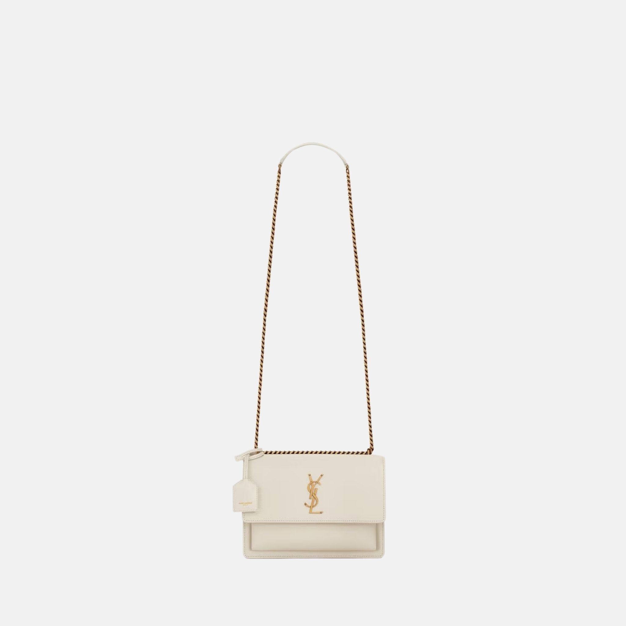 Yves Saint Laurent Sunset Medium In Smooth Leather, Blanc, Front