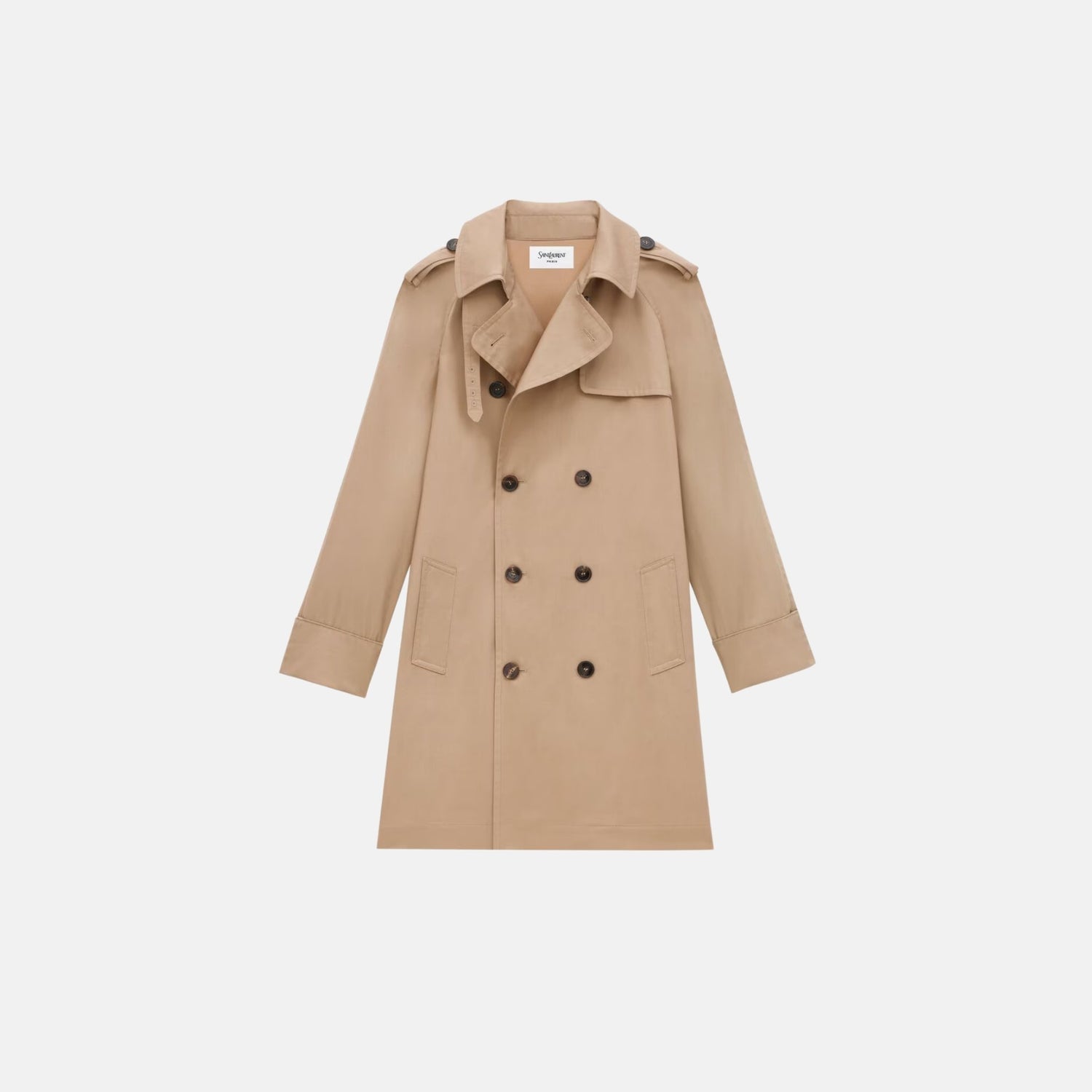 Yves Saint Laurent Trench Coat In Cotton Gabardine, Sable, Front