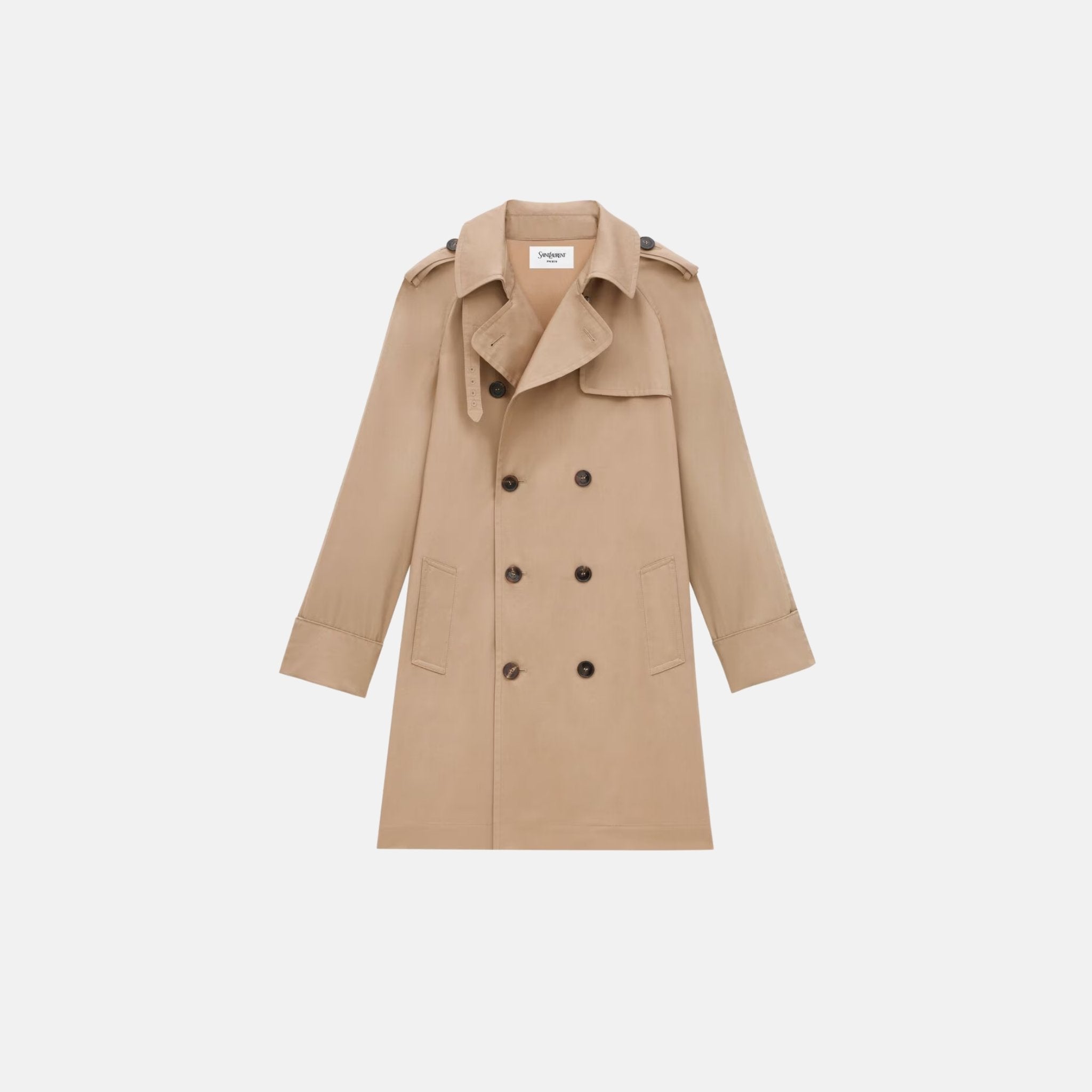 Yves Saint Laurent Trench Coat In Cotton Gabardine, Sable, Front