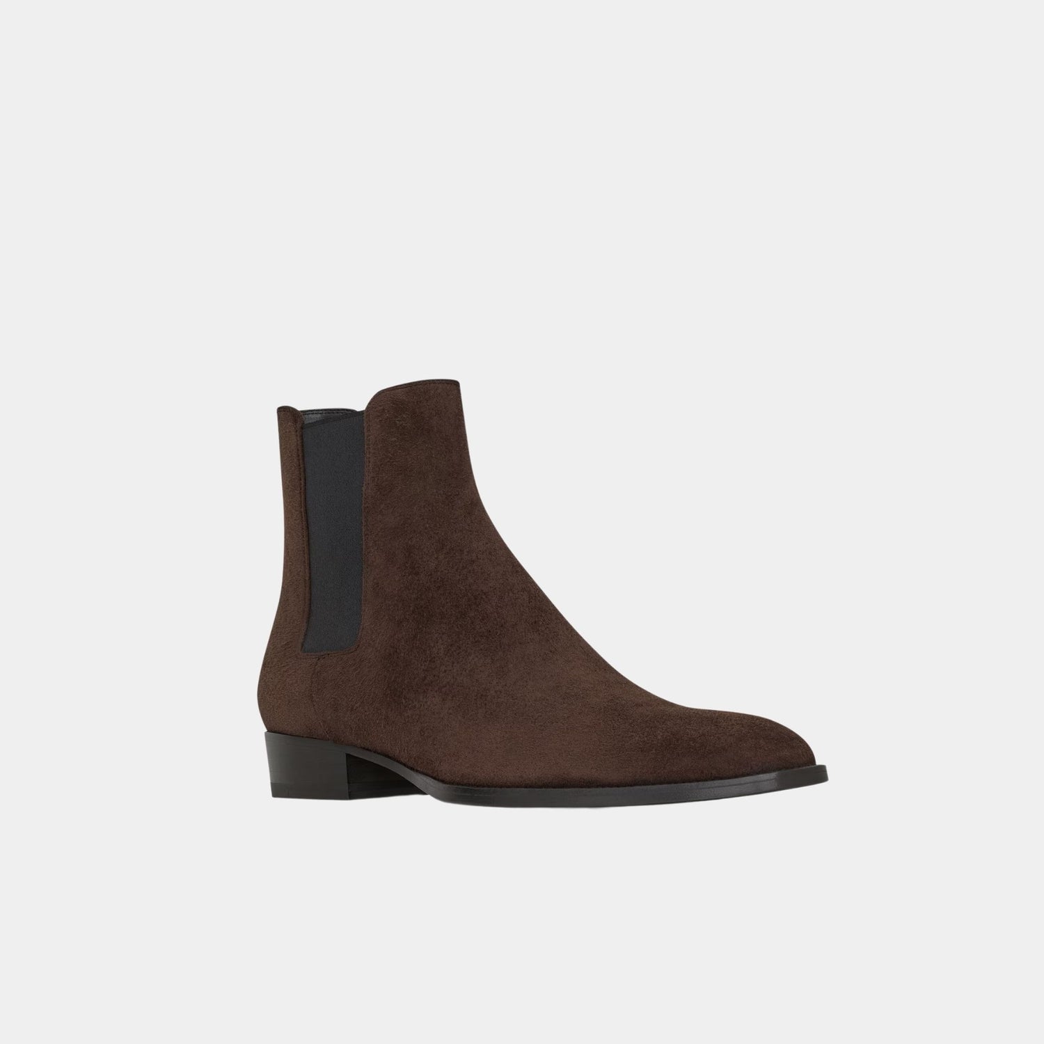 Yves Saint Laurent Wyatt Chelsea Boots in Dark Chocolate Suede, Front