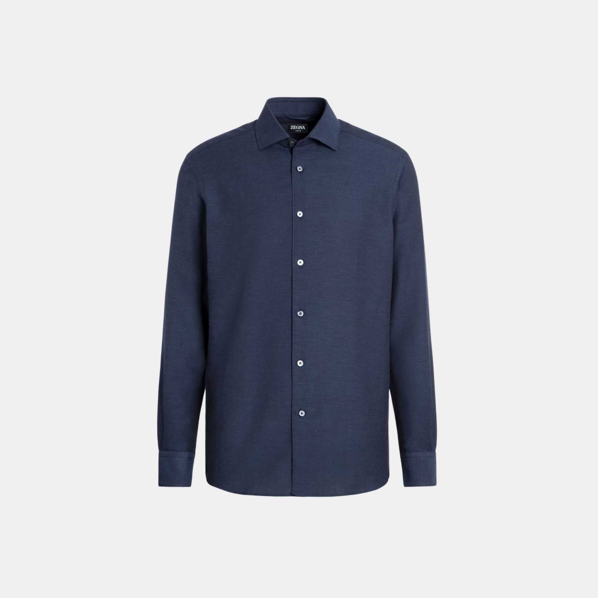 Zegna Cashco Shirt, Navy Blue, Front