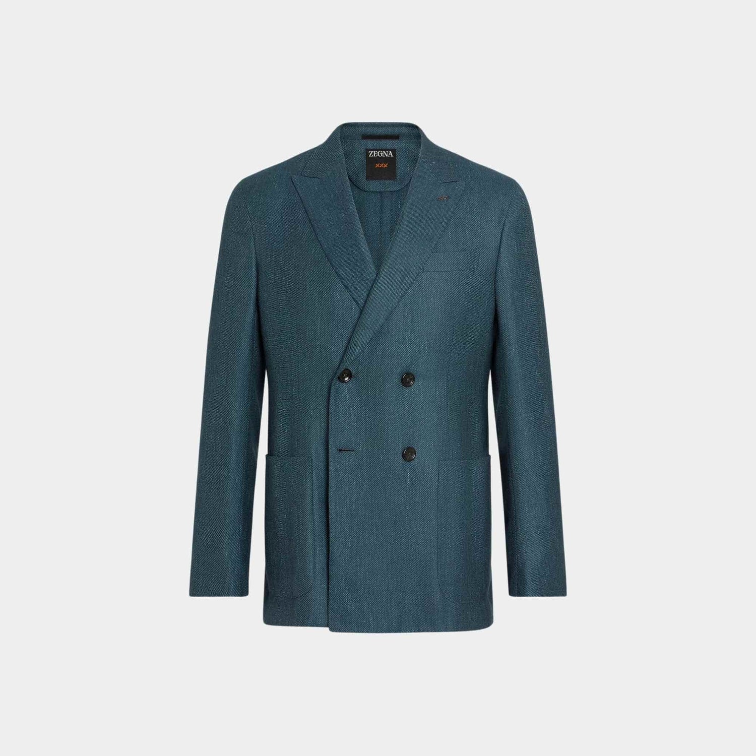 Zegna Cashmere Silk And Linen Jacket, Dark Teal Blue, Front
